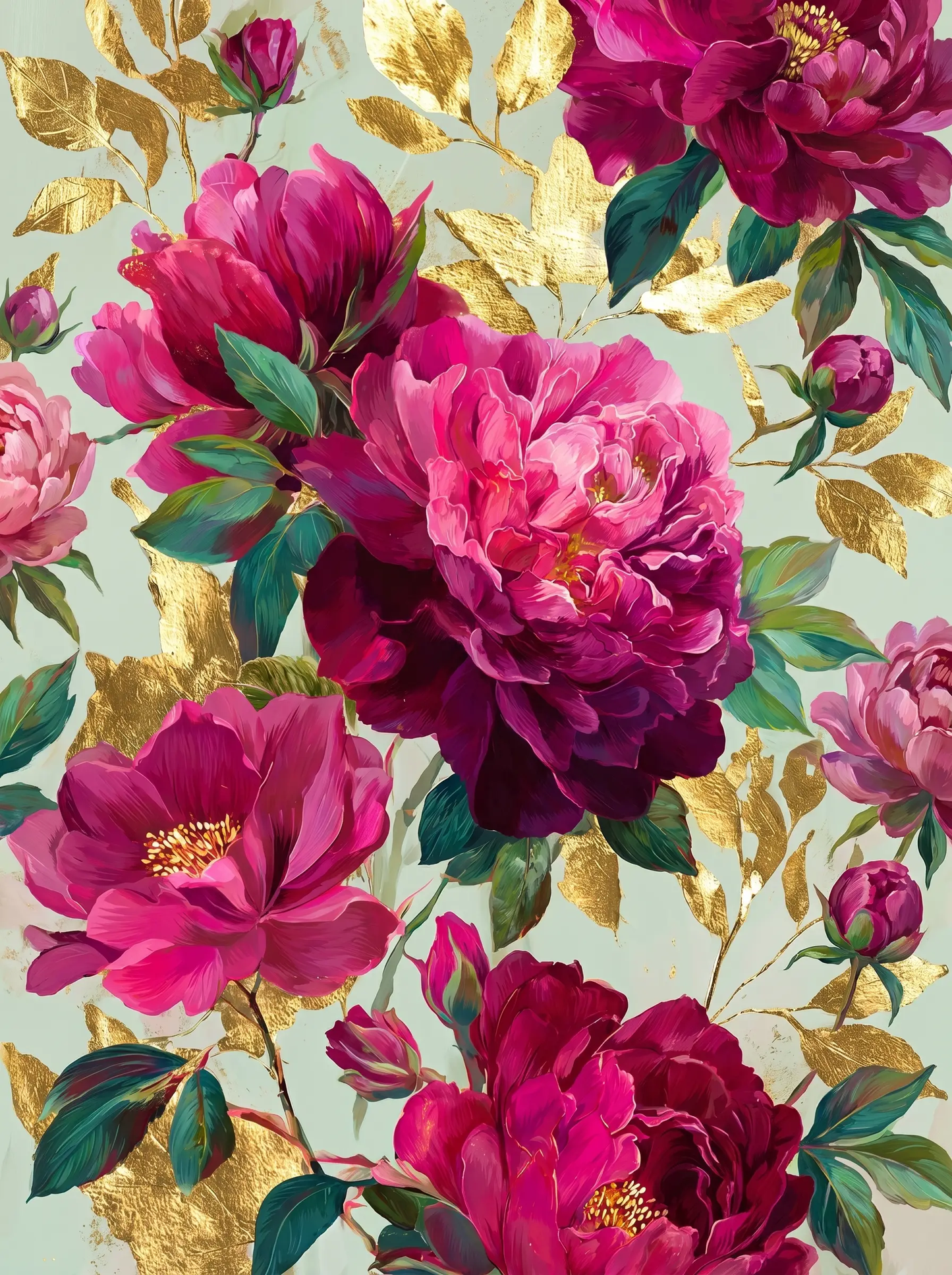 Magenta Peony Gold Pattern (Diamond Painting)