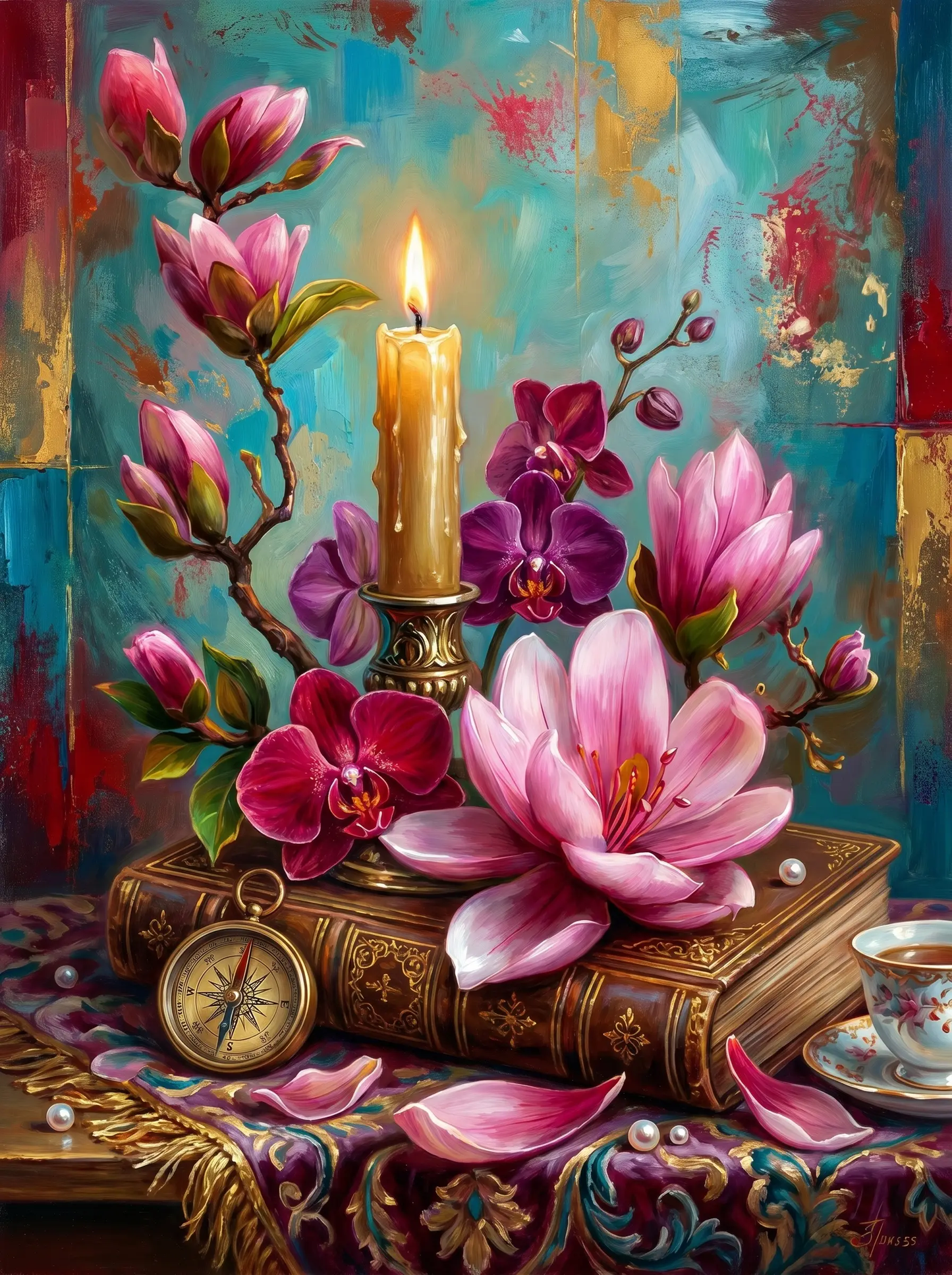 Magnolia Candle Still Life (Diamond Painting)