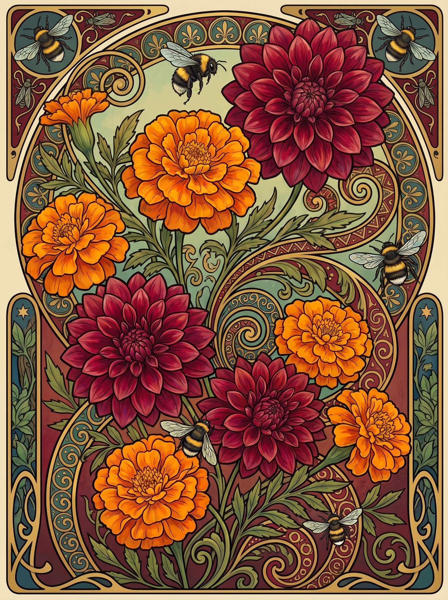 Marigold Dahlia Bee Panel (80 Colors)