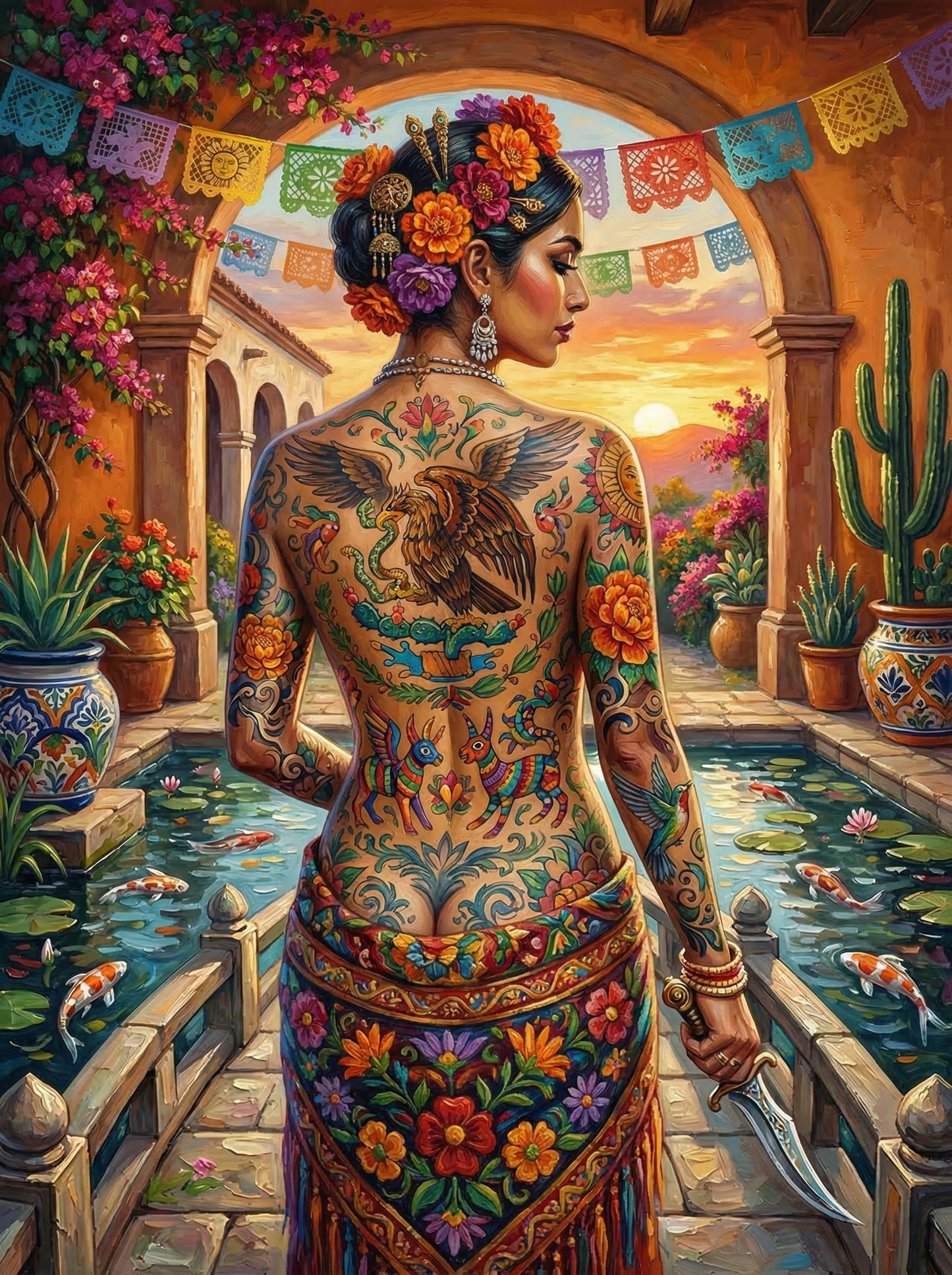 Mexican Eagle Tattoo Woman (100 Color Diamond Painting)