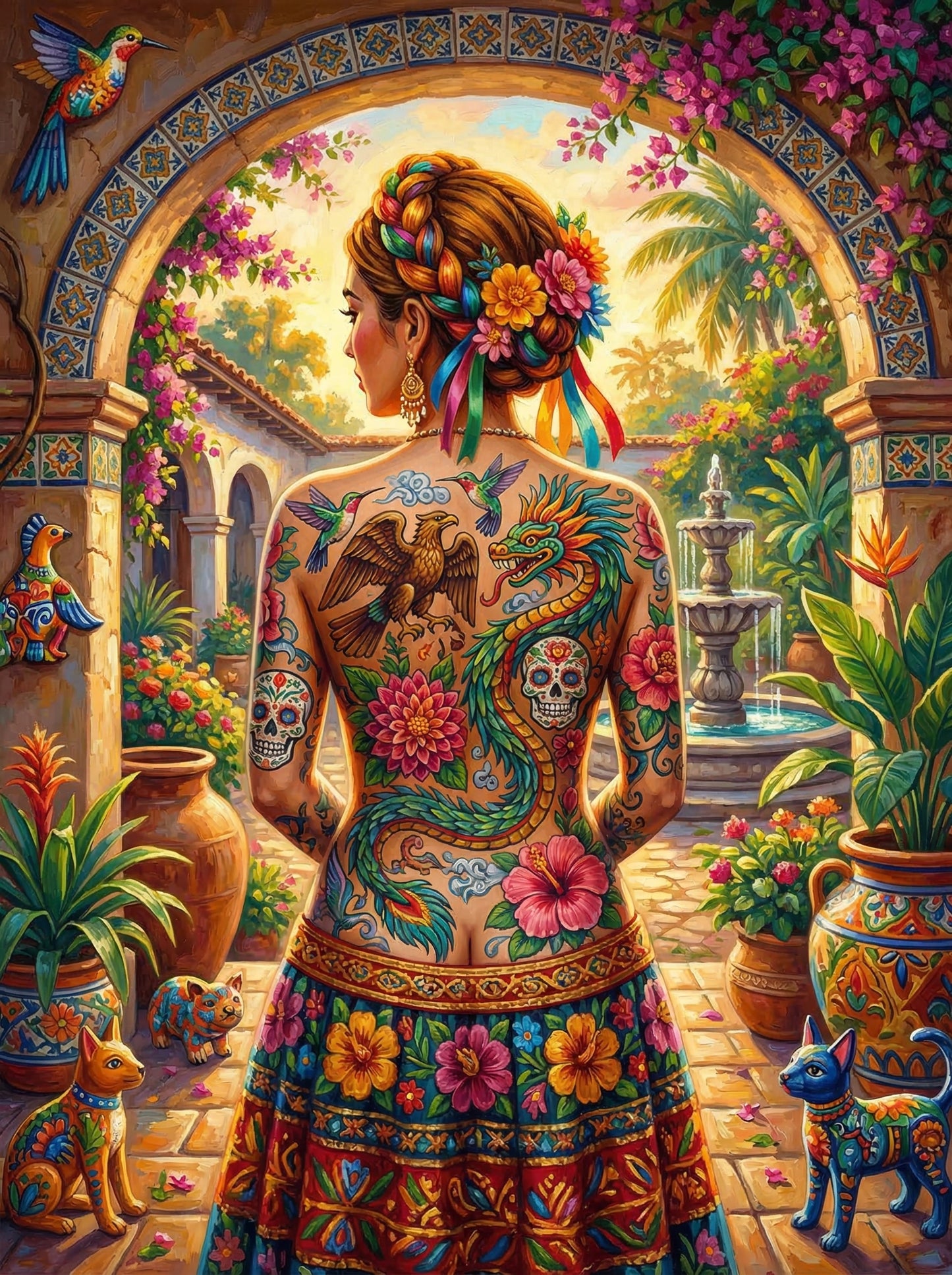 Mexican Tattoo Courtyard Woman (100 Color Diamond Painting)