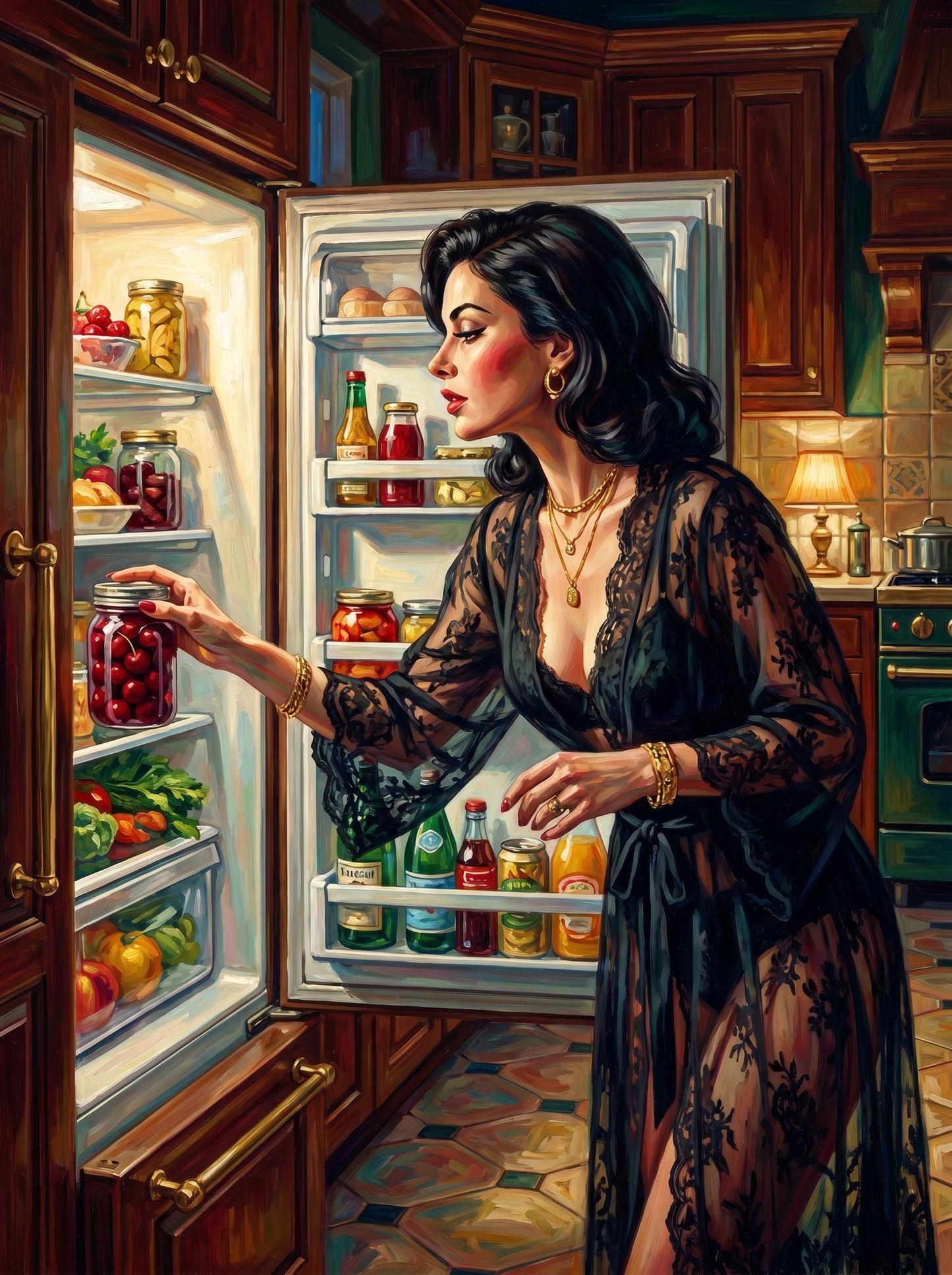 Midnight Fridge Woman 01 (150 Color Diamond Painting)