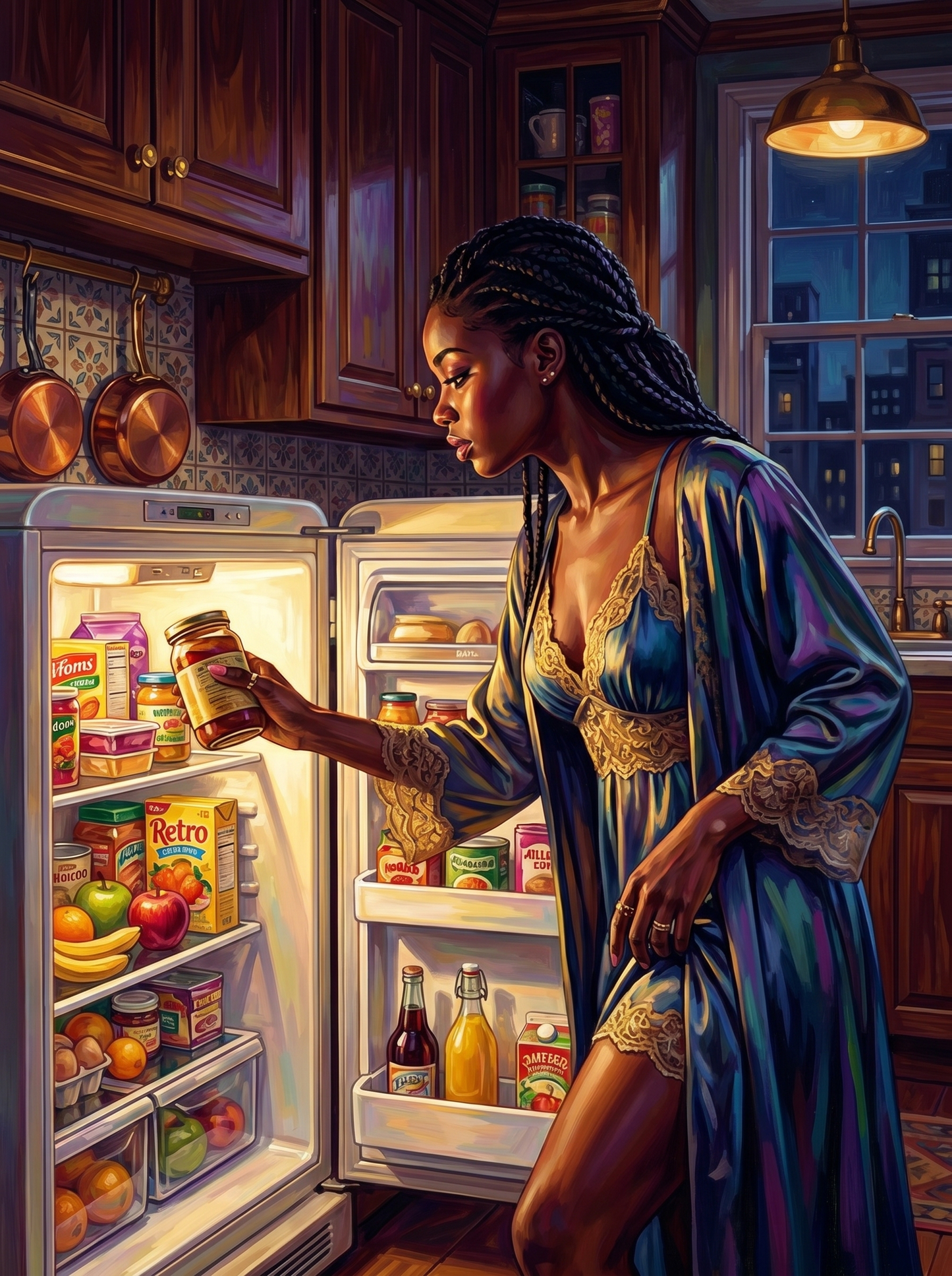 Midnight Fridge Woman 02 (150 Color Diamond Painting)
