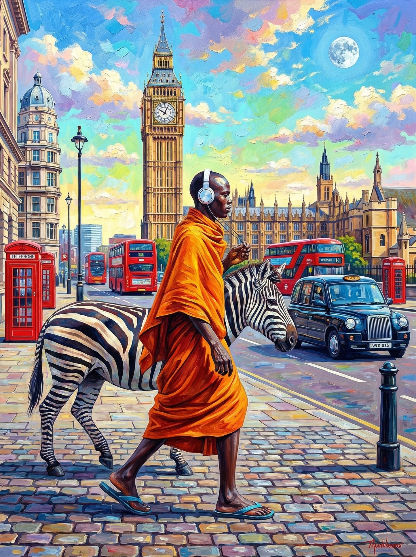 Monk Zebra London Streets (100 Color Diamond Painting)