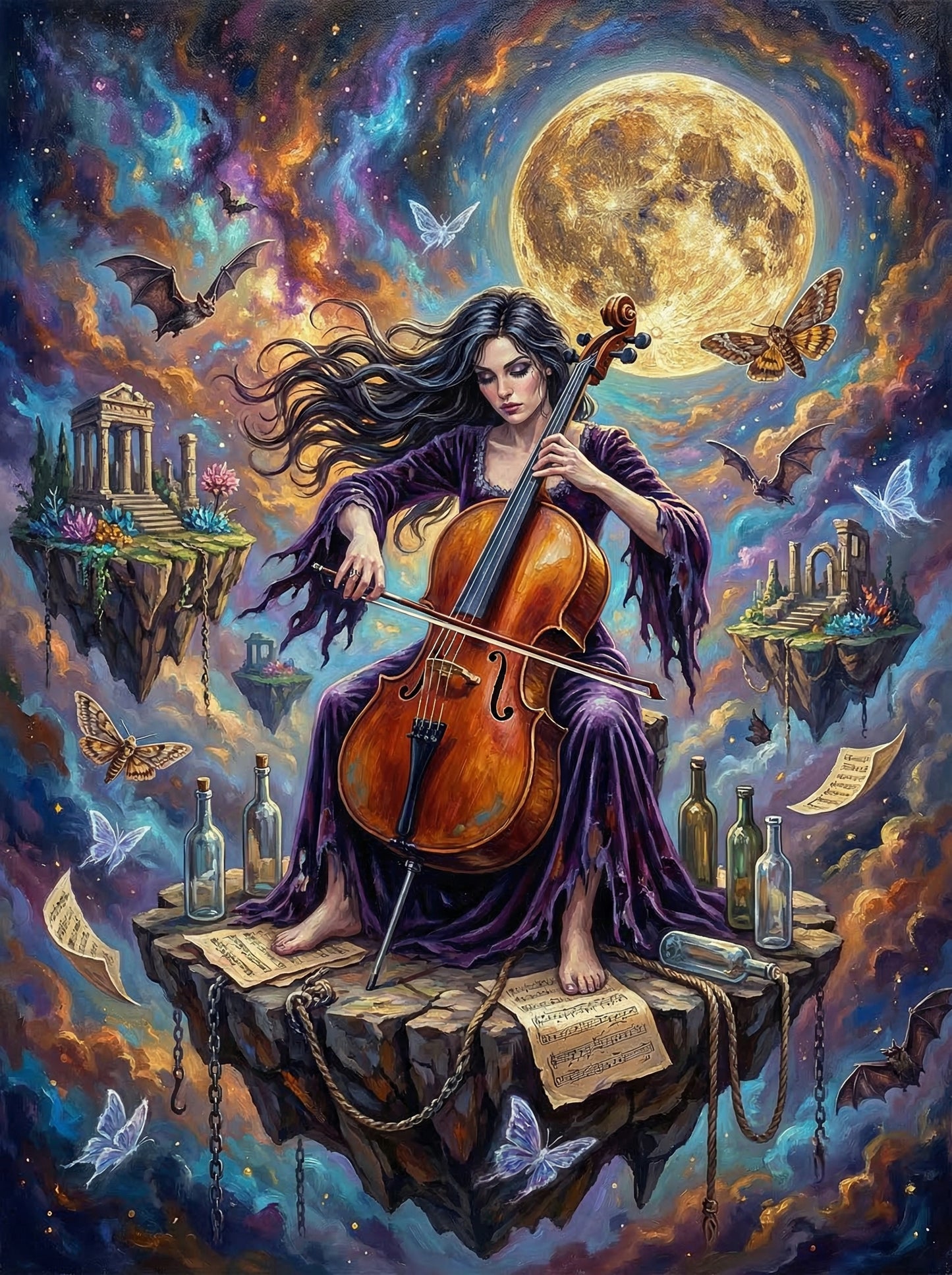 Moonlit Cellist Mystique (100 Color Diamond Painting) Diamond Painting kit