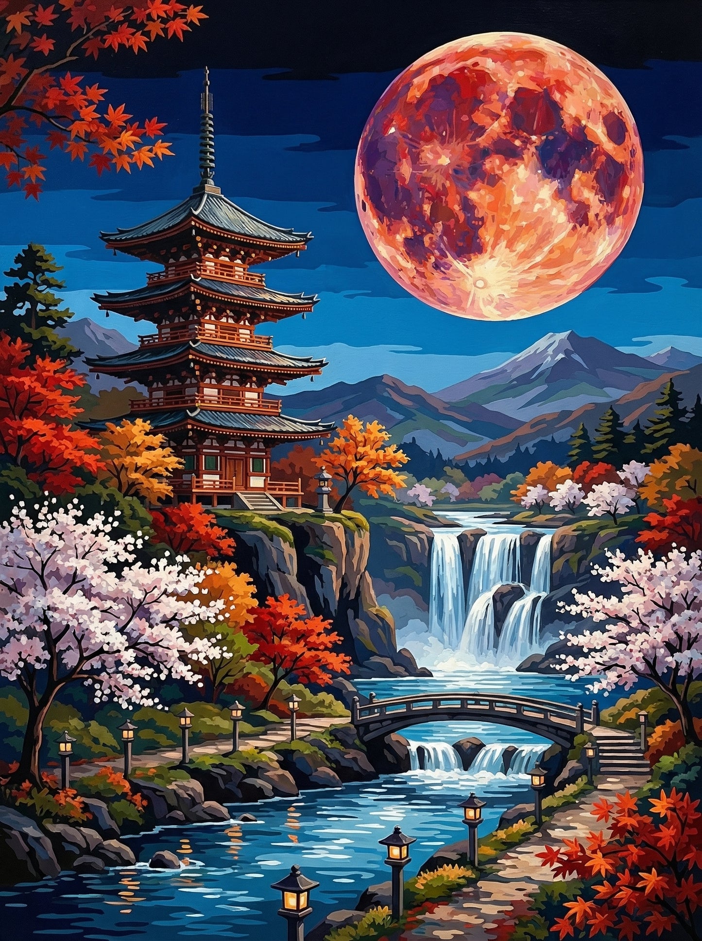 Moonlit Pagoda Temple (100 Color Diamond Painting) Diamond Painting kit
