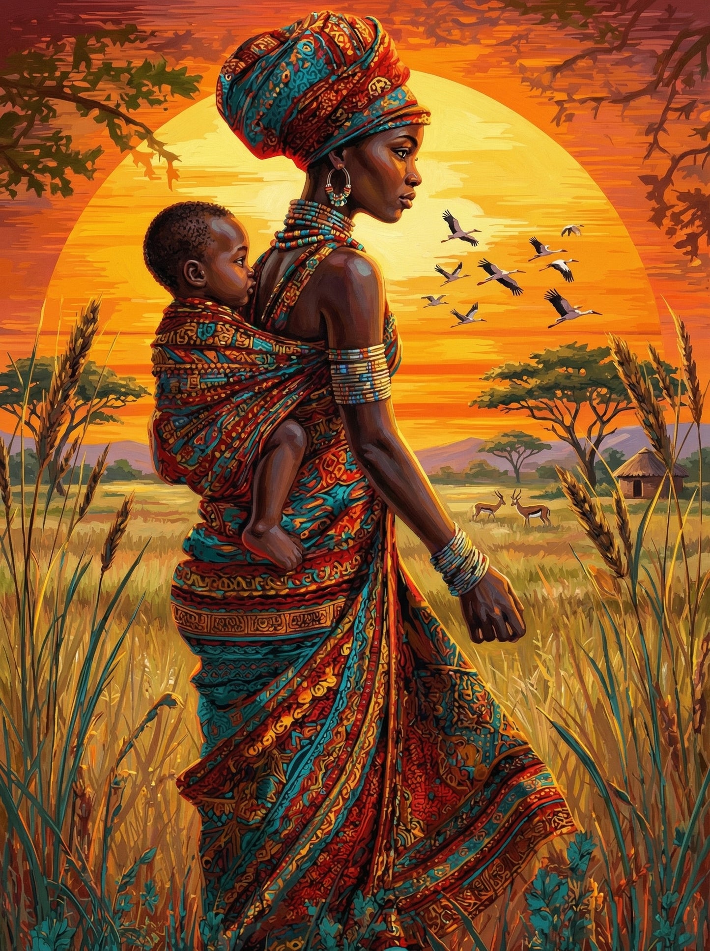 Mother And Child At Sunset (100 Color Diamond Painting) Diamond Painting kit