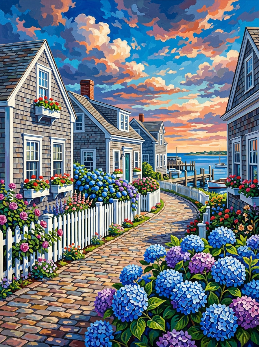 Nantucket Hydrangea Cottages (150 Color Diamond Painting)