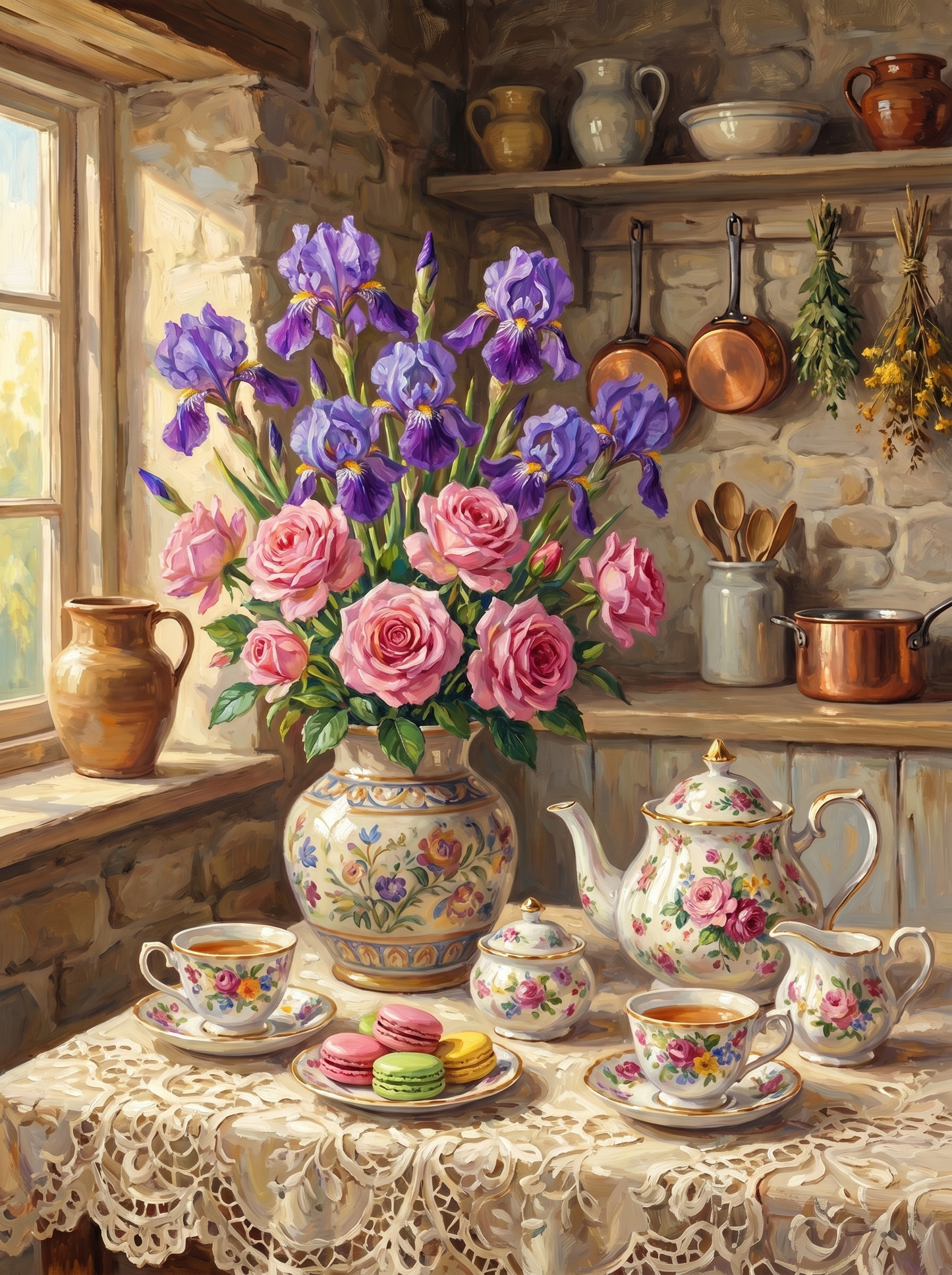 Narrative Iris Teapot Roses (Diamond Painting)
