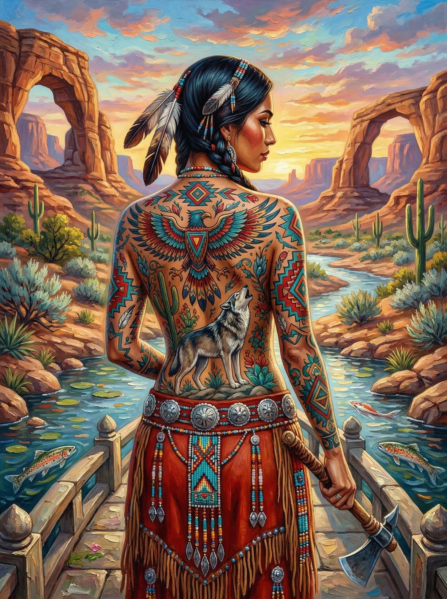 Native Eagle Tattoo Desert (100 Color Diamond Painting)