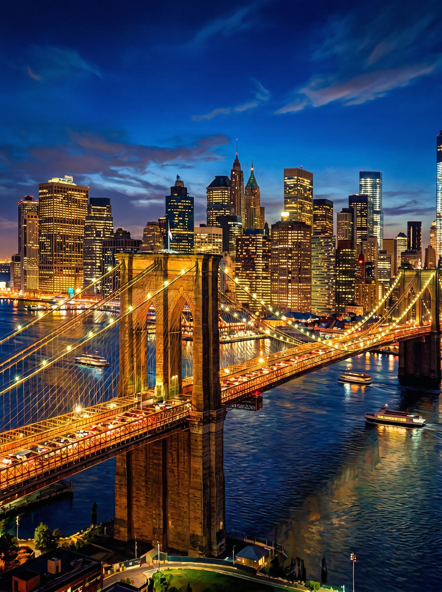 New York Brooklyn Bridge Night (150 Color Diamond Painting)