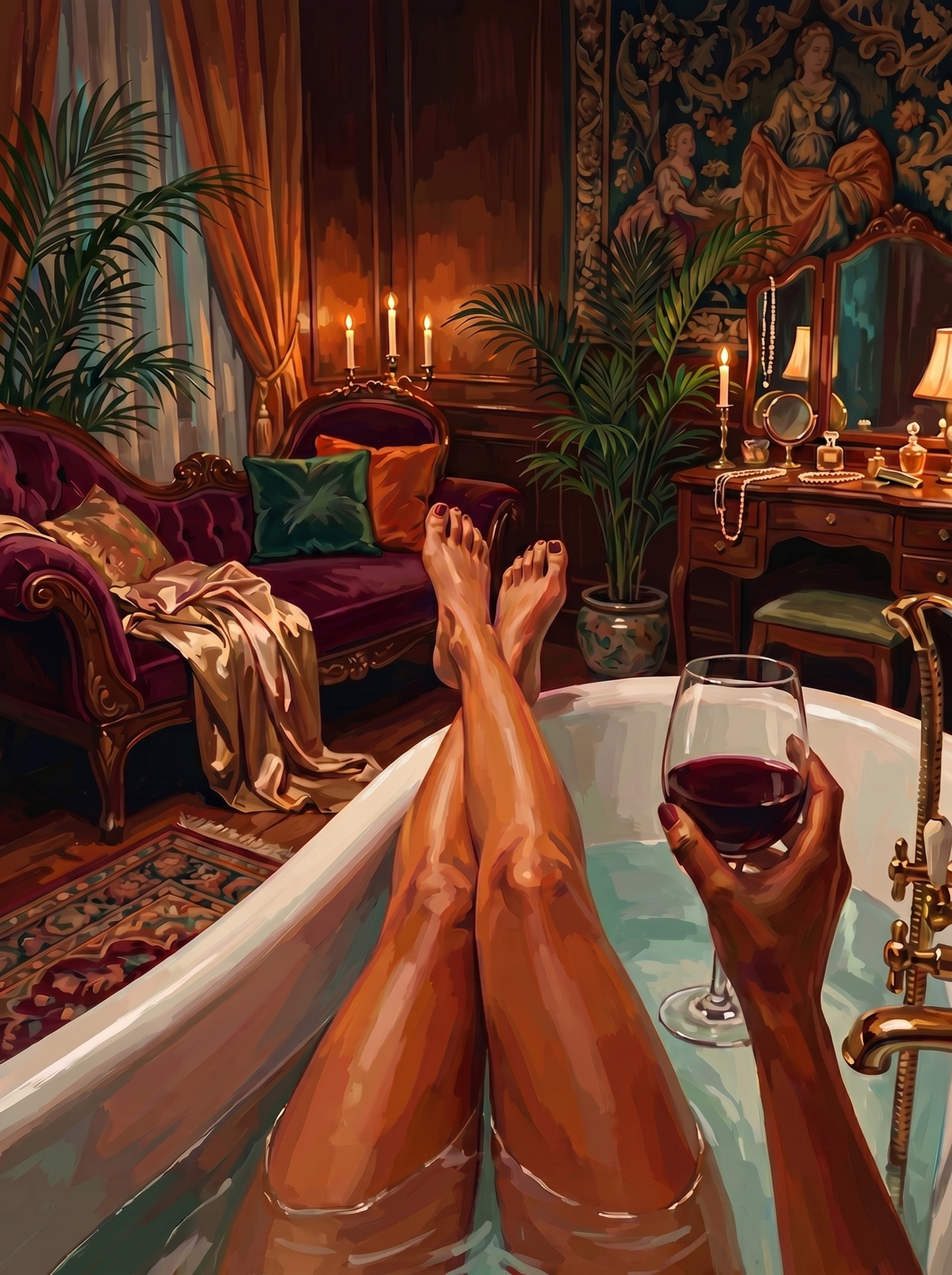 Opulent Manor Bath View (100 Color Diamond Painting)