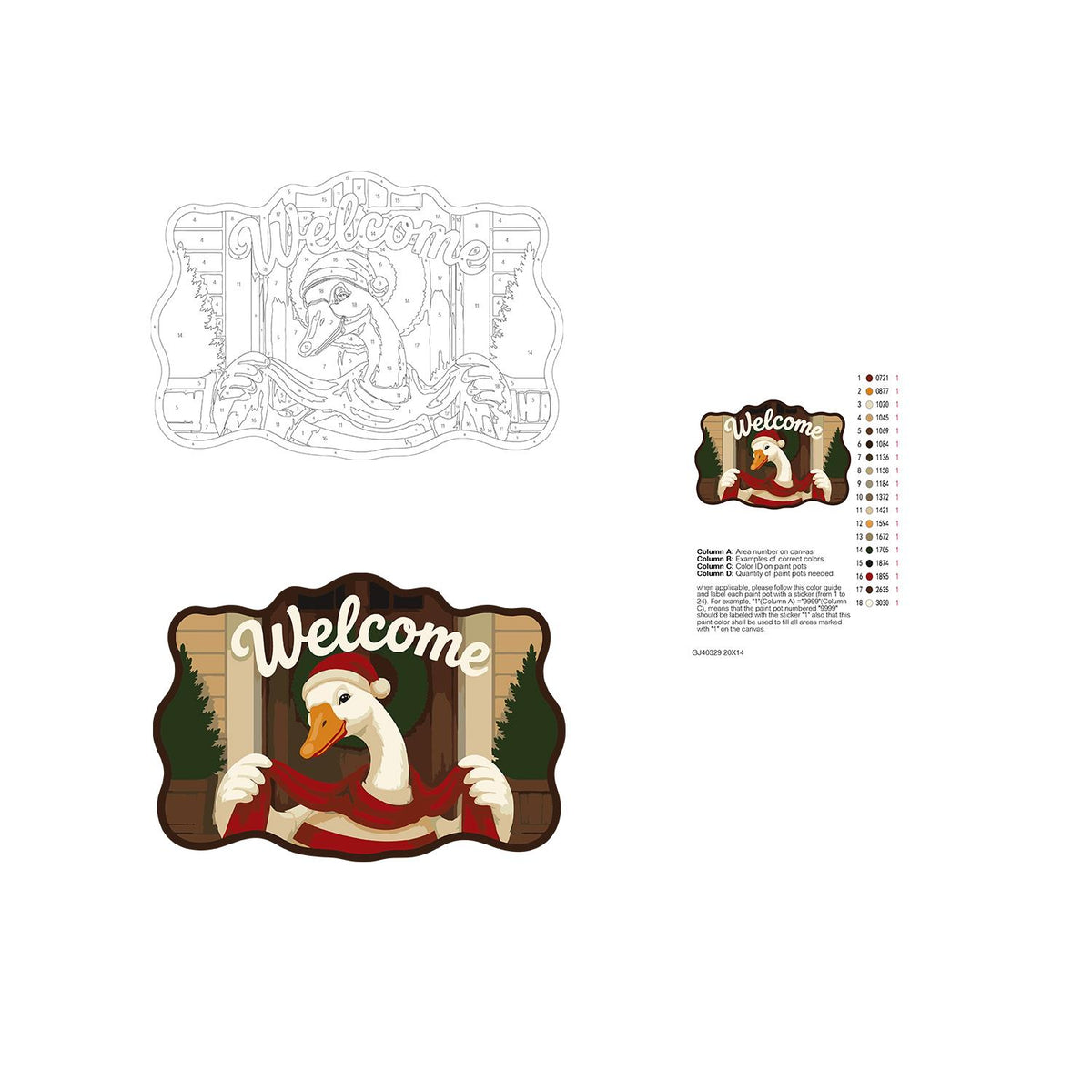 Peekaboo Goose with Wreath paint by numbers hanging sign – image 19