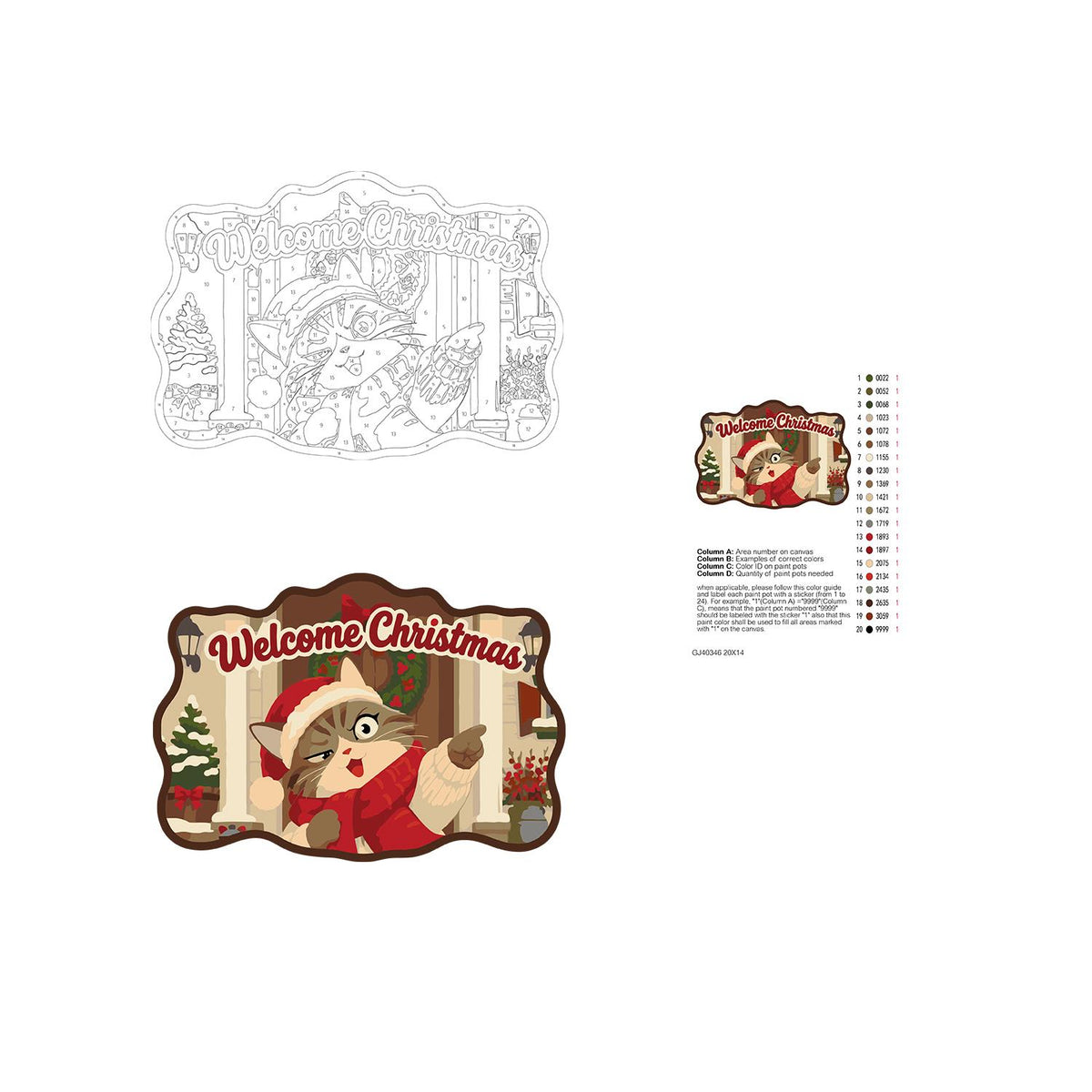 Pointing Tabby on Wreathed Porch paint by numbers hanging sign – image 19