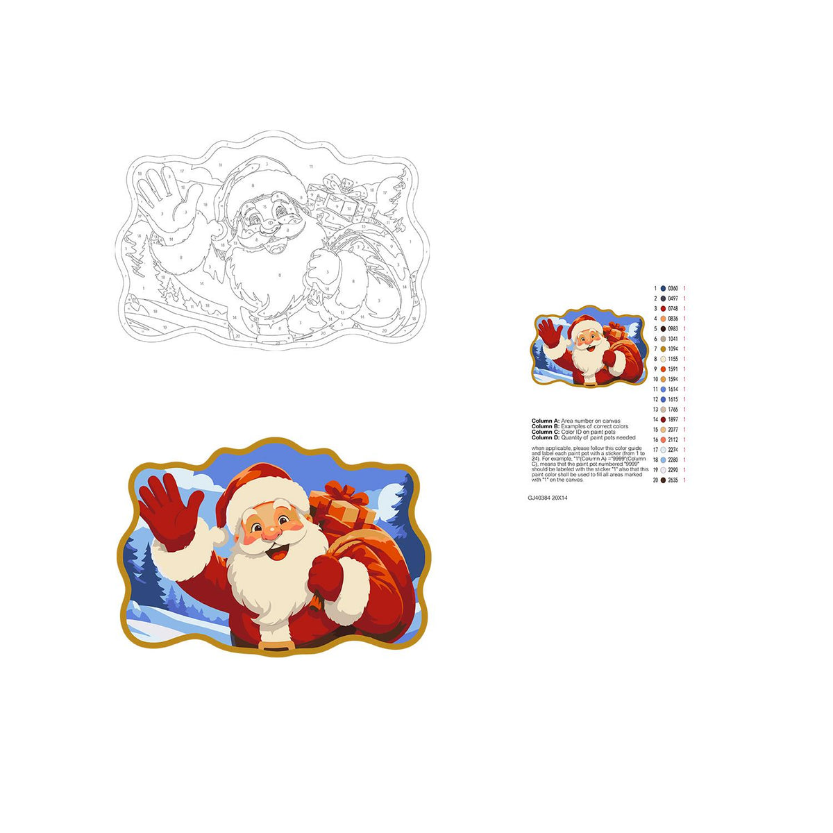 Gold-Framed Waving Santa paint by numbers hanging sign – image 19
