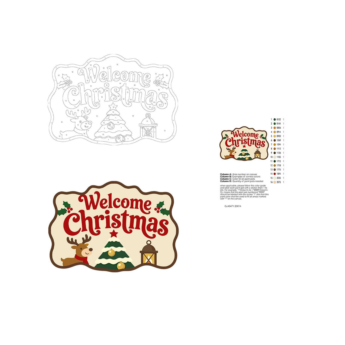 Reindeer and Lantern Welcome paint by numbers hanging sign – image 19