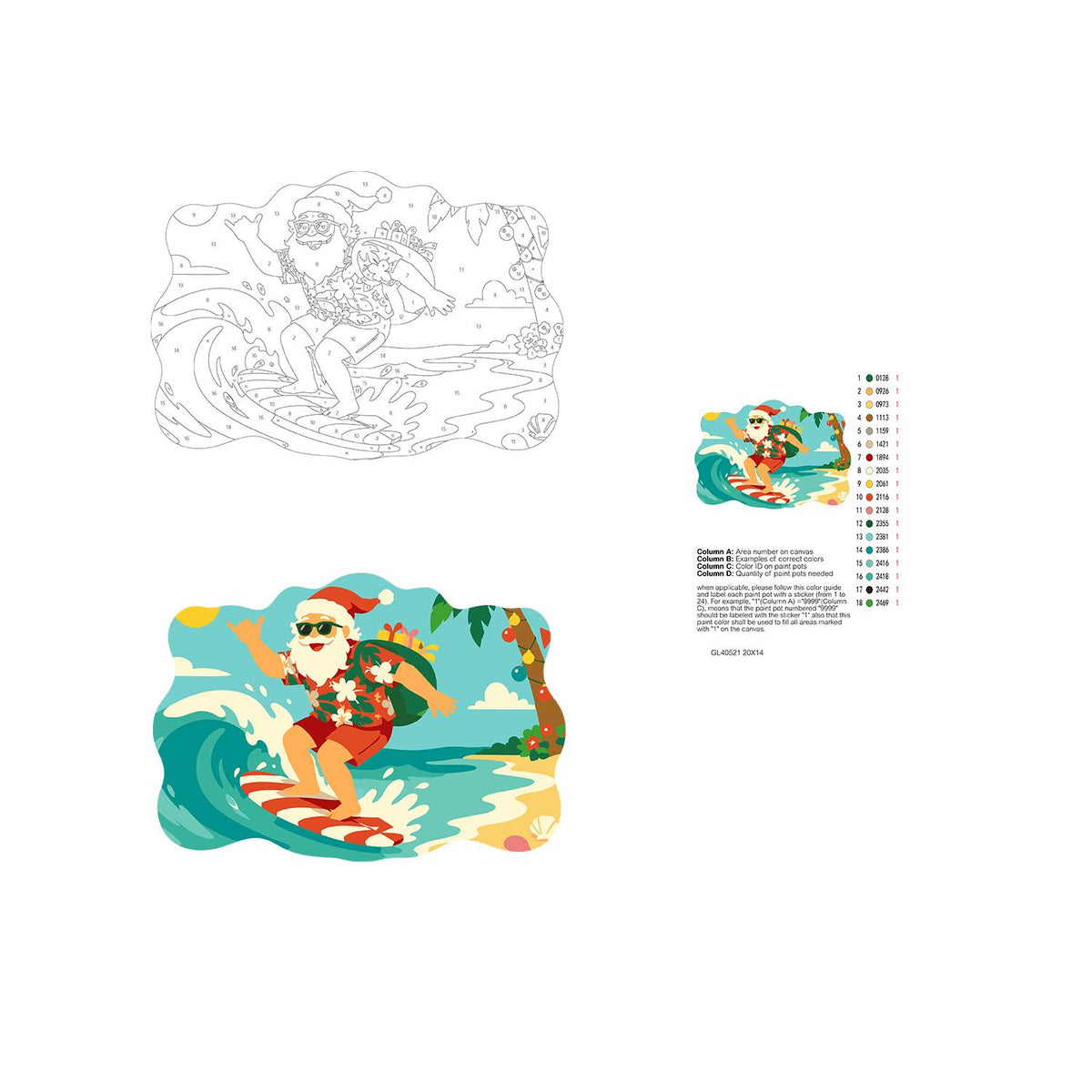 Candy Cane Surfboard Santa paint by numbers hanging sign – image 19