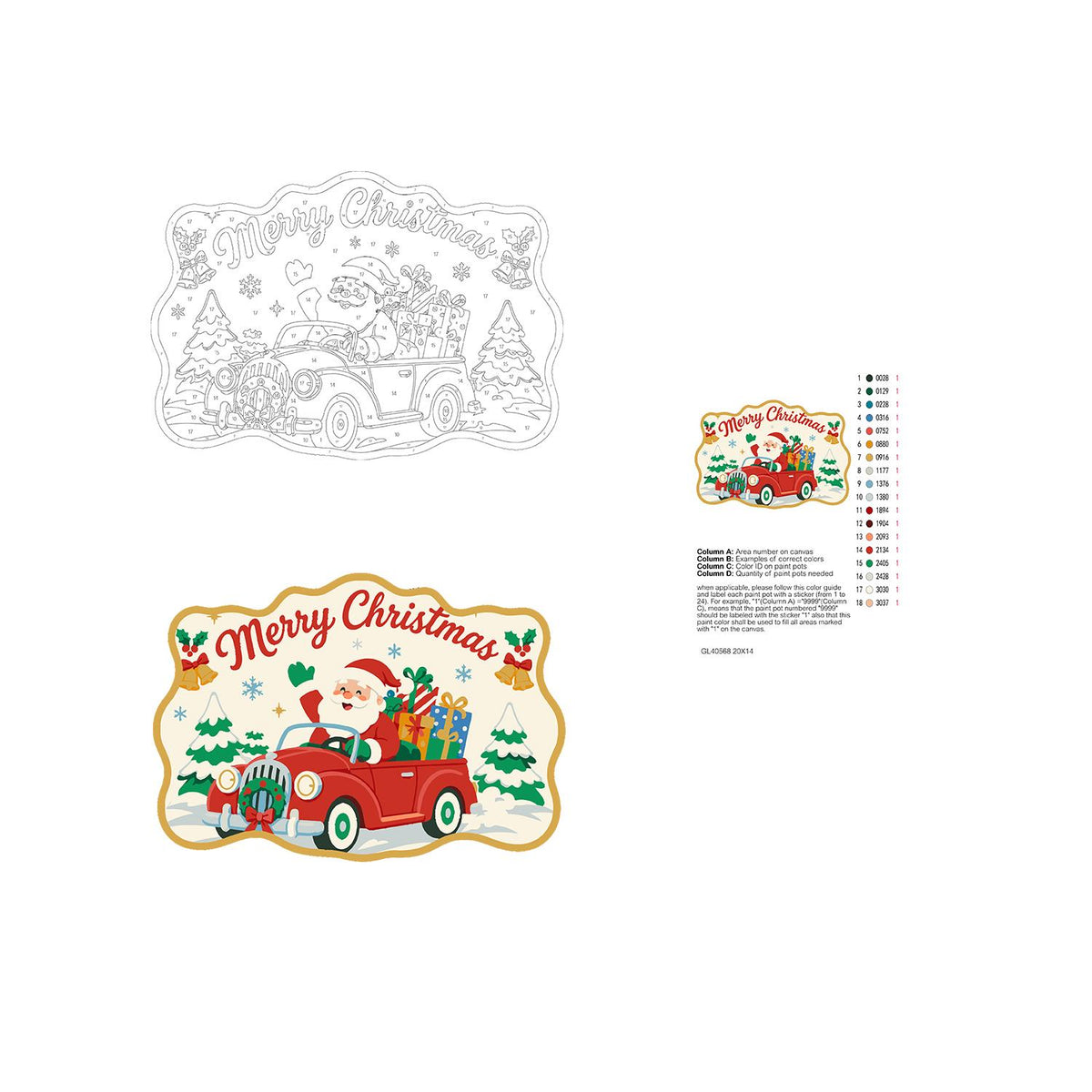 Santa's Vintage Red Roadster paint by numbers hanging sign – image 19