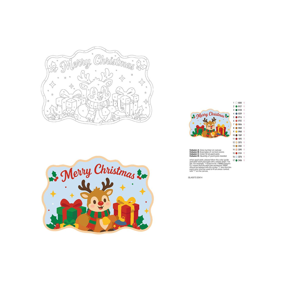 Little Reindeer and Gold Present paint by numbers hanging sign – image 19