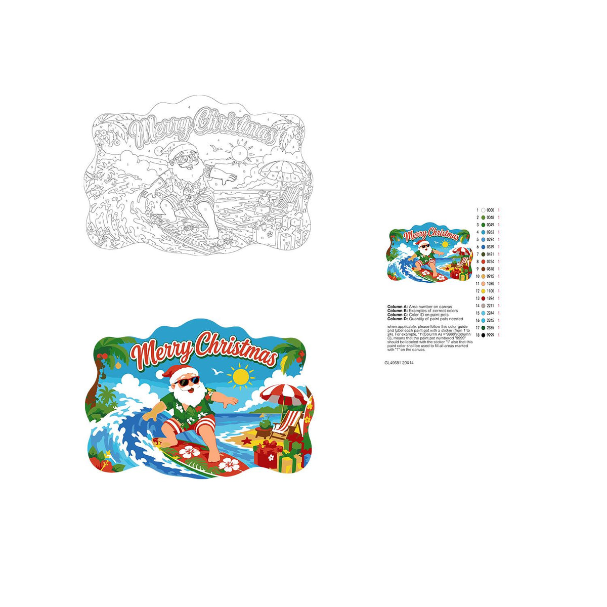 Surfing Santa on a Curling Wave paint by numbers hanging sign – image 19