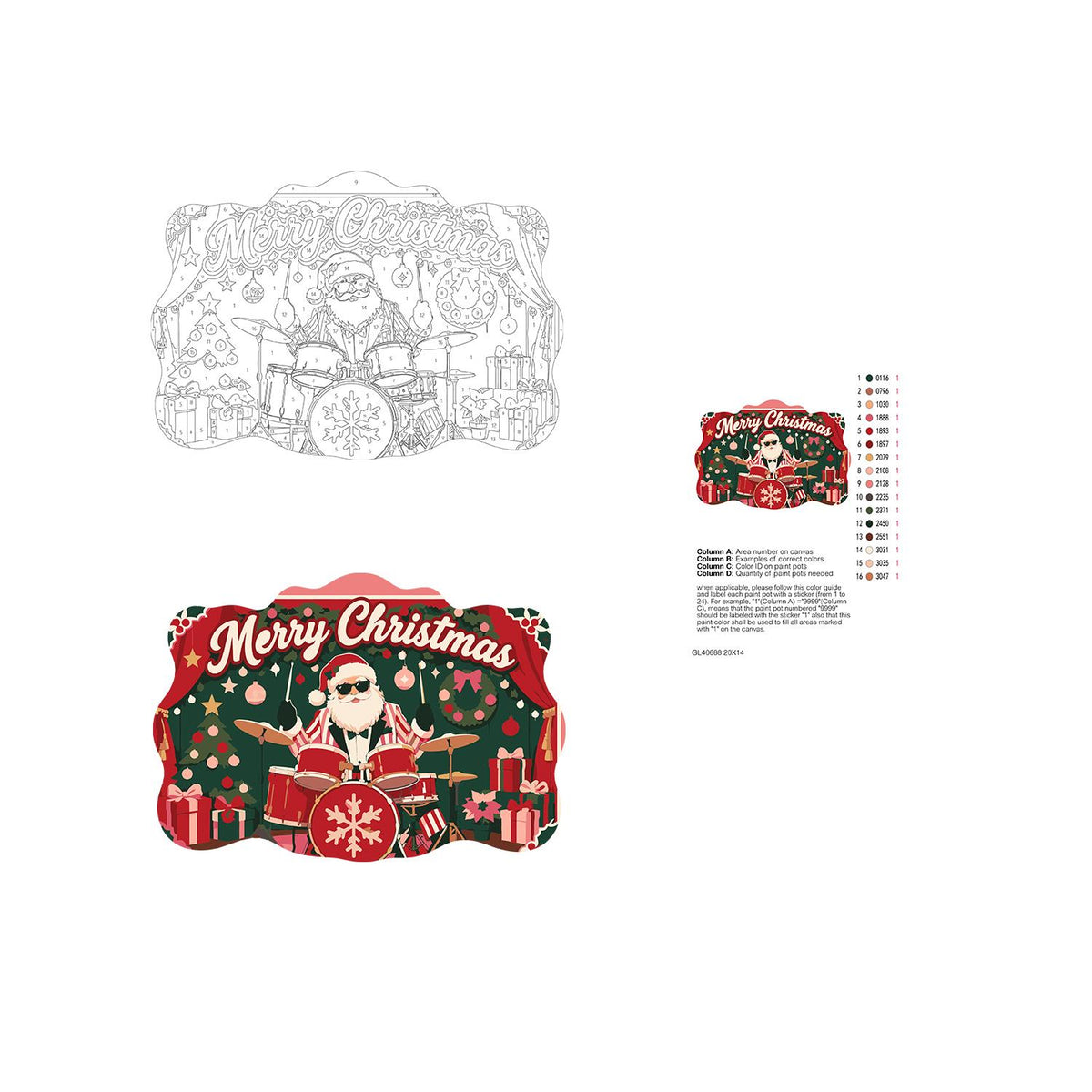 Drummer Santa on the Red Stage paint by numbers hanging sign – image 19