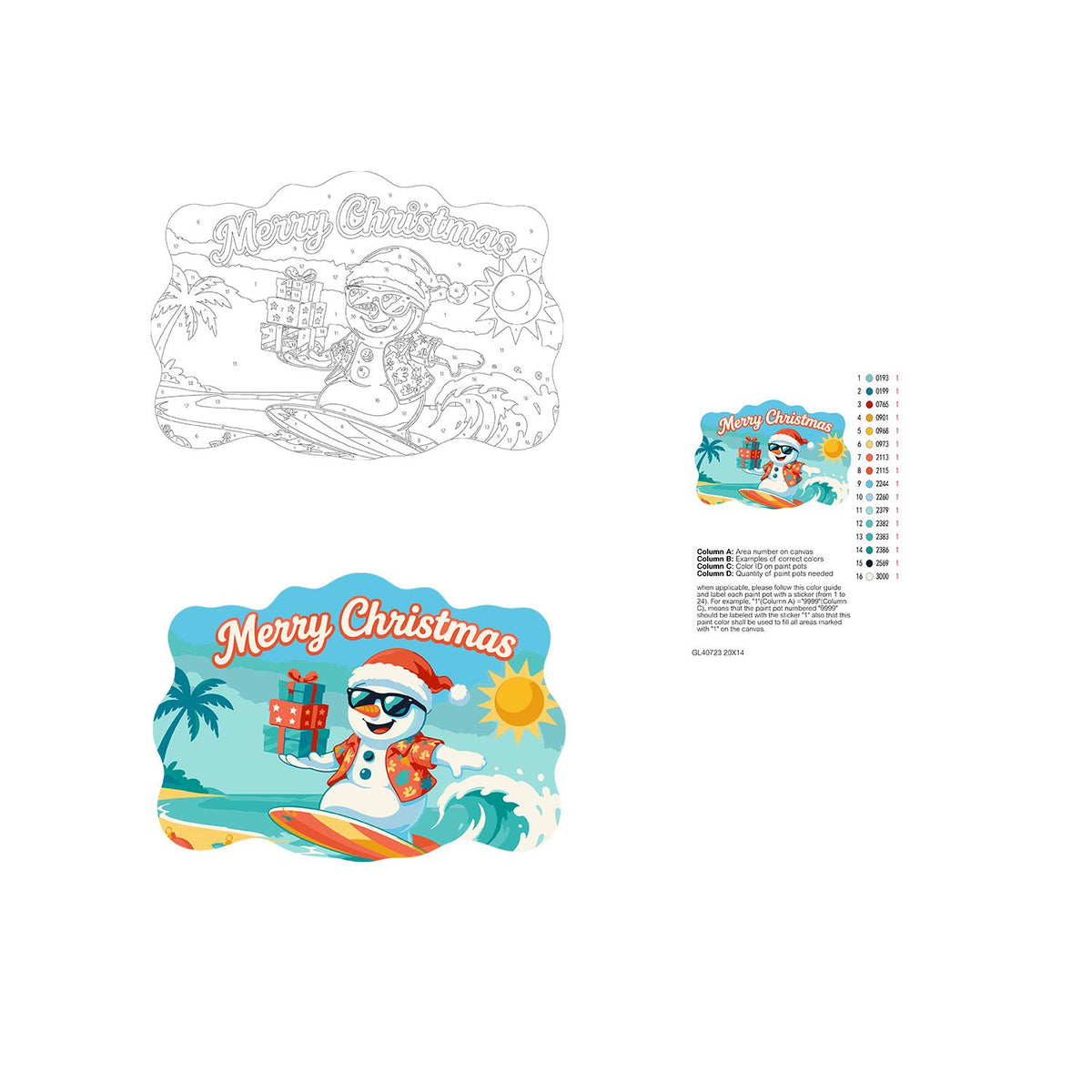 Wave-Riding Snowman Delivery paint by numbers hanging sign – image 19