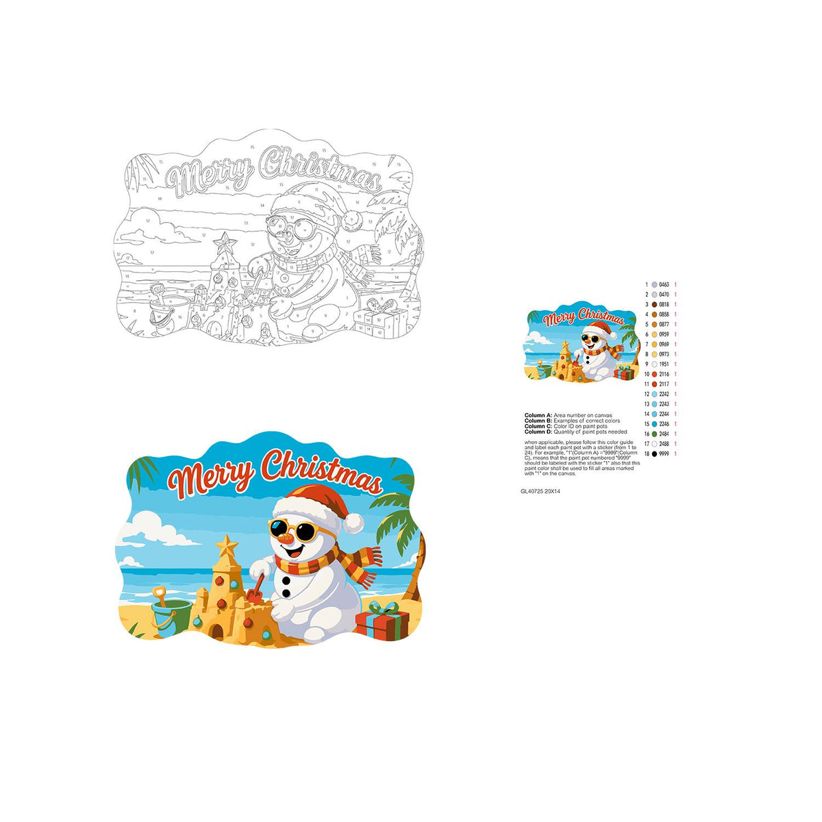 Sandcastle Snowman Christmas paint by numbers hanging sign – image 19