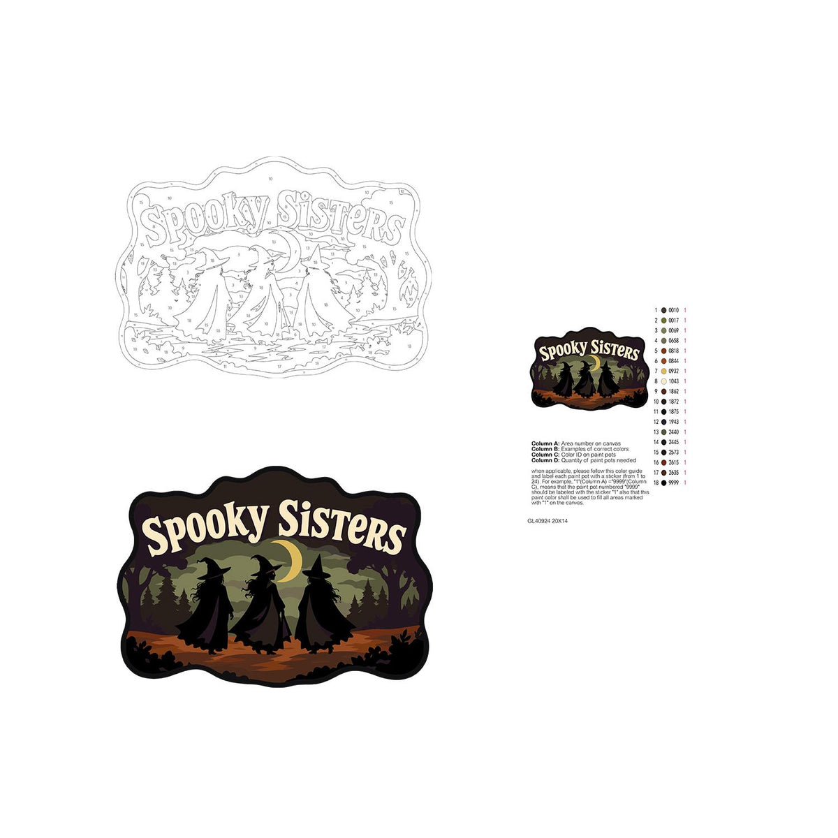 Three Witches on a Moonlit Walk paint by numbers hanging sign – image 19