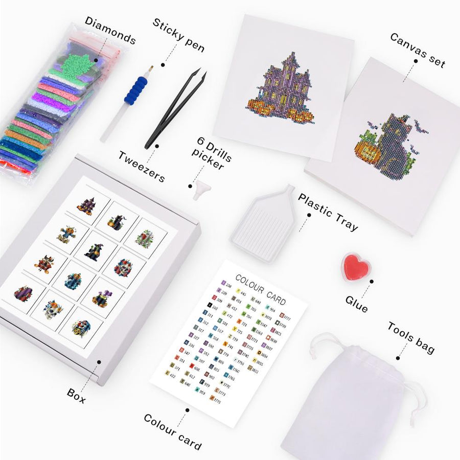 Mini diamond painting kit contents