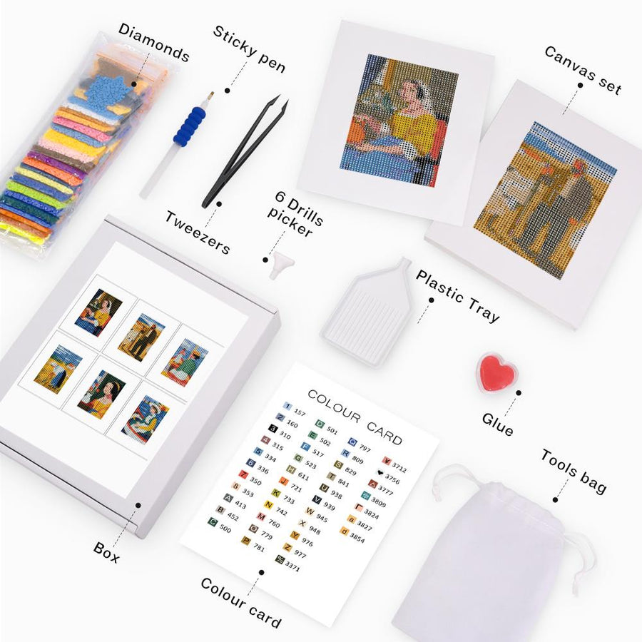 Mini diamond painting kit contents