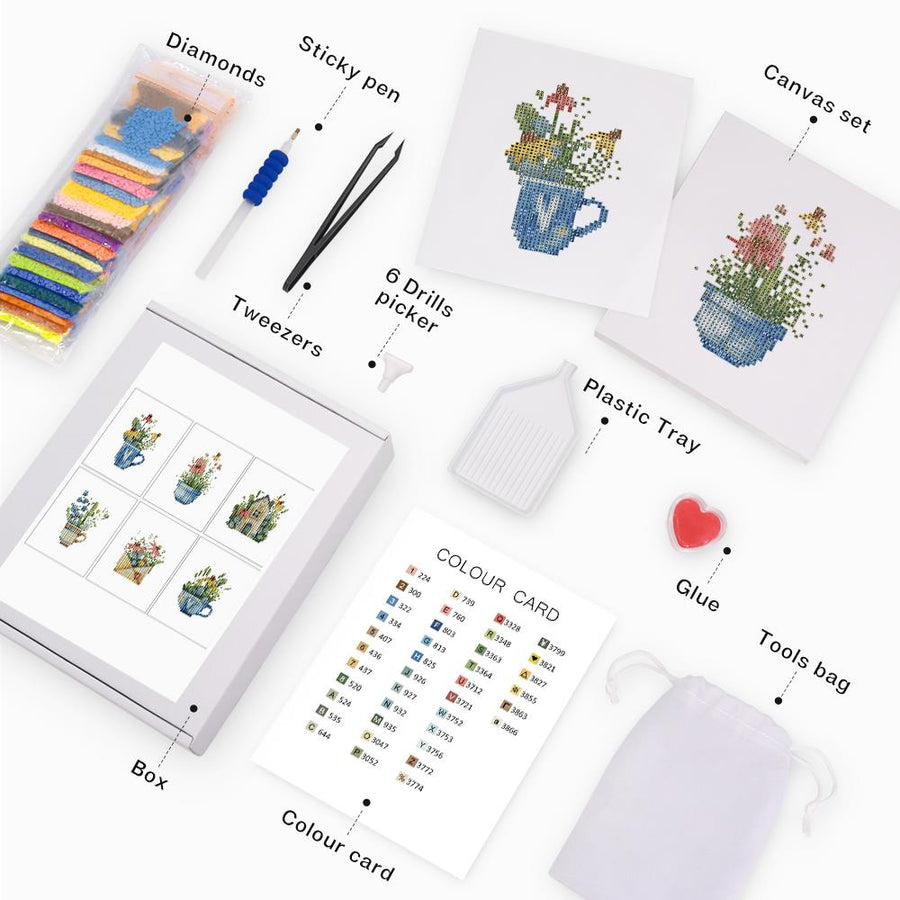 Mini diamond painting kit contents