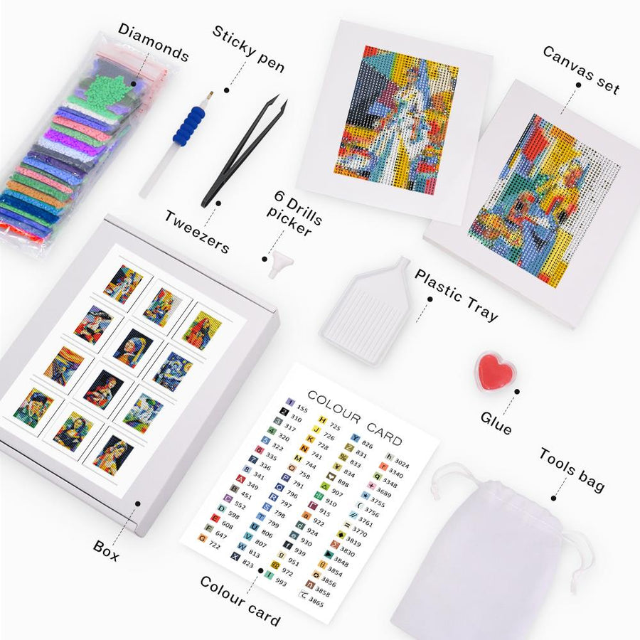 Mini diamond painting kit contents