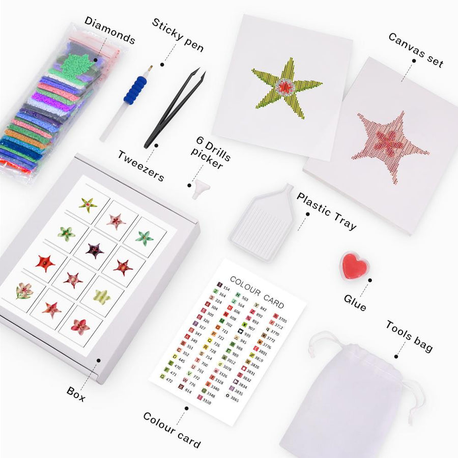 Mini diamond painting kit contents