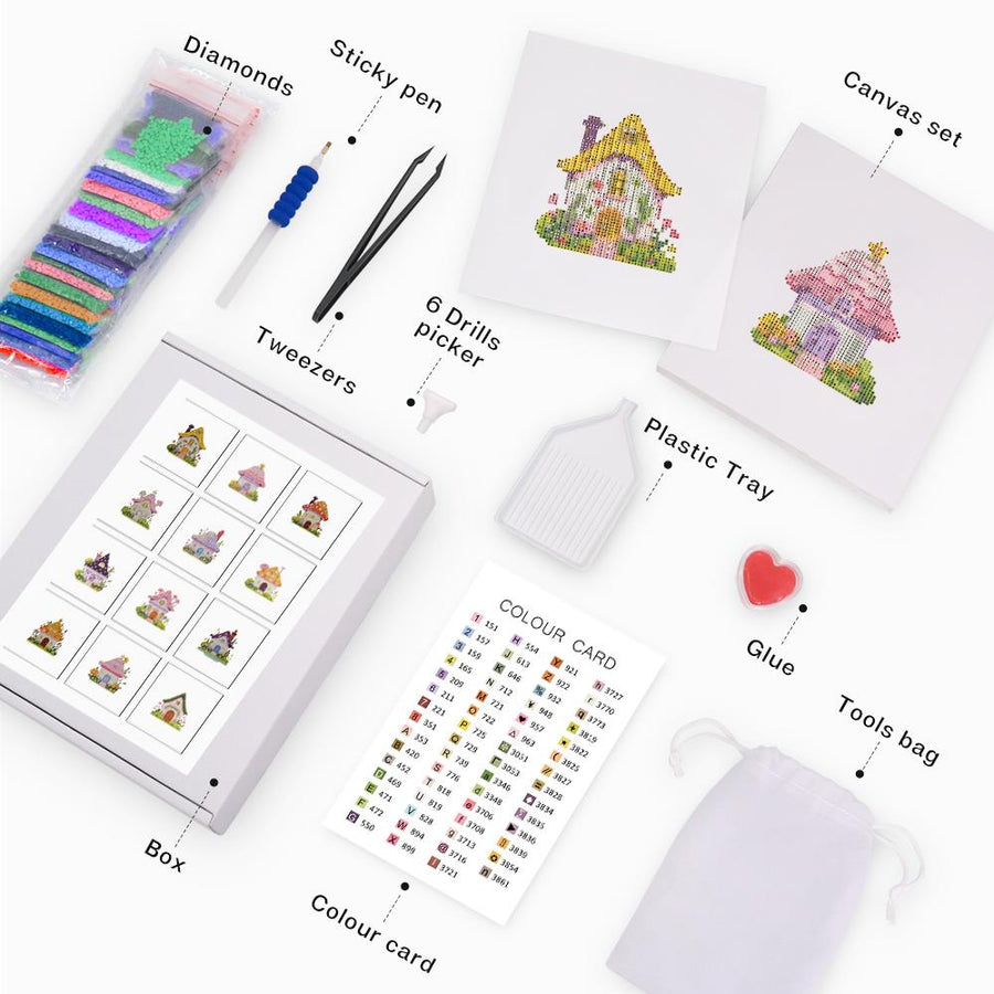 Mini diamond painting kit contents
