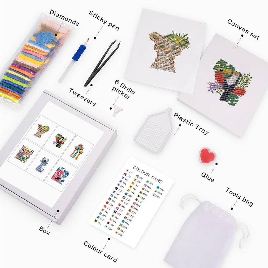 Mini diamond painting kit contents