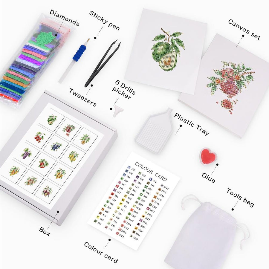 Mini diamond painting kit contents