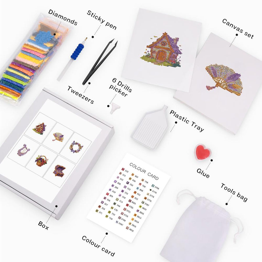 Mini diamond painting kit contents