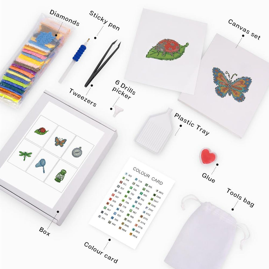 Mini diamond painting kit contents
