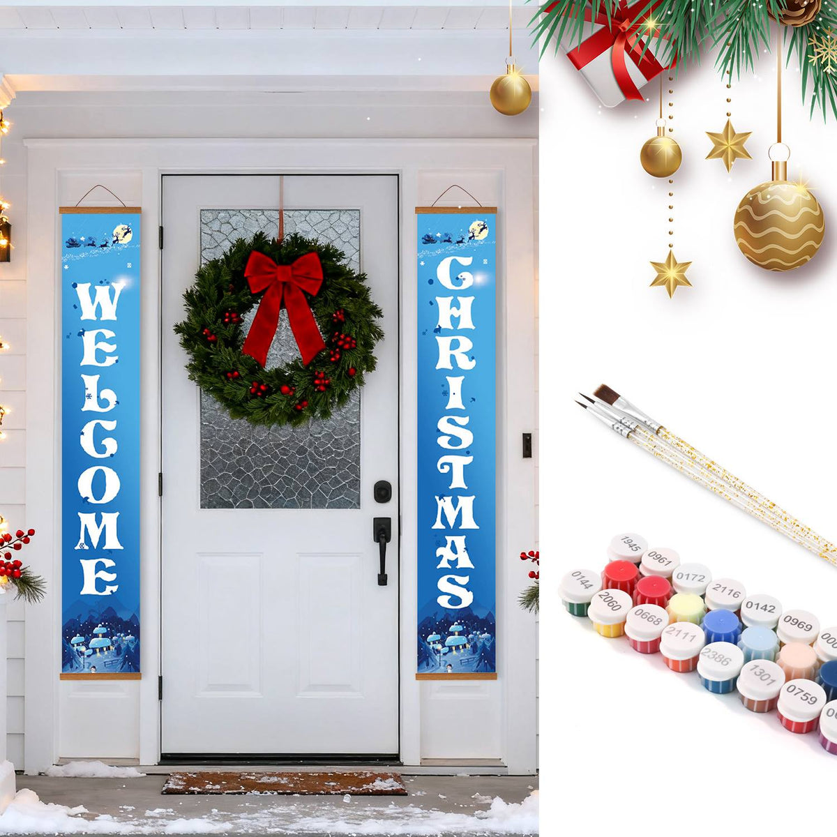 Blue Christmas Welcome (Paint by Numbers Door Banners)