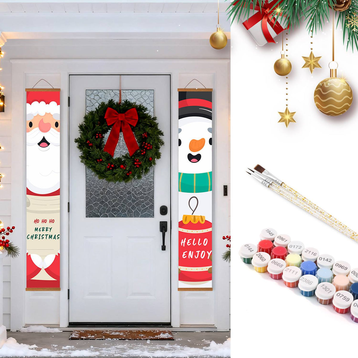 Santa and Snowman Greetings (Paint by Numbers Door Banners)