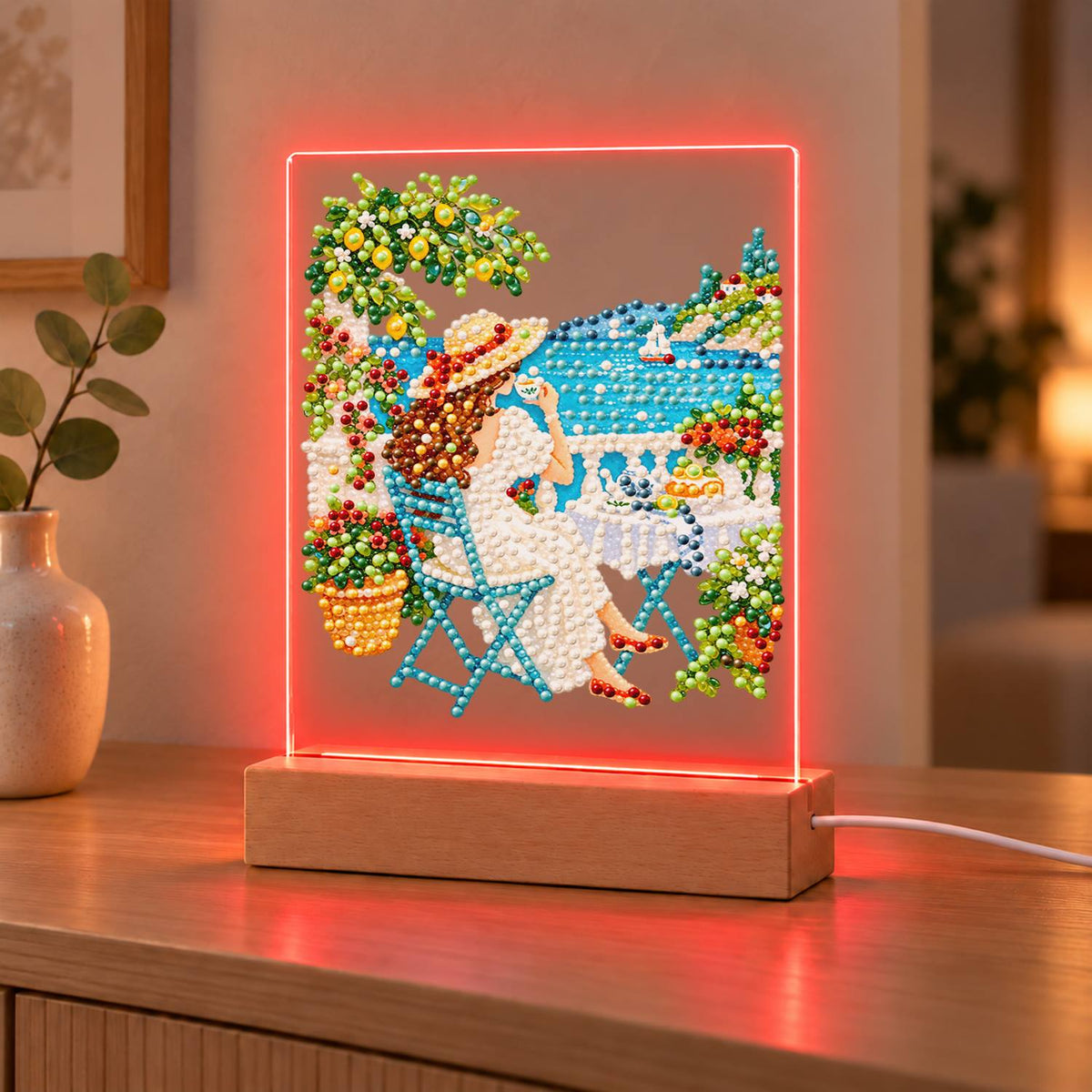 Lemon Tree Terrace by the Bay (Light-Up Pearl Painting)