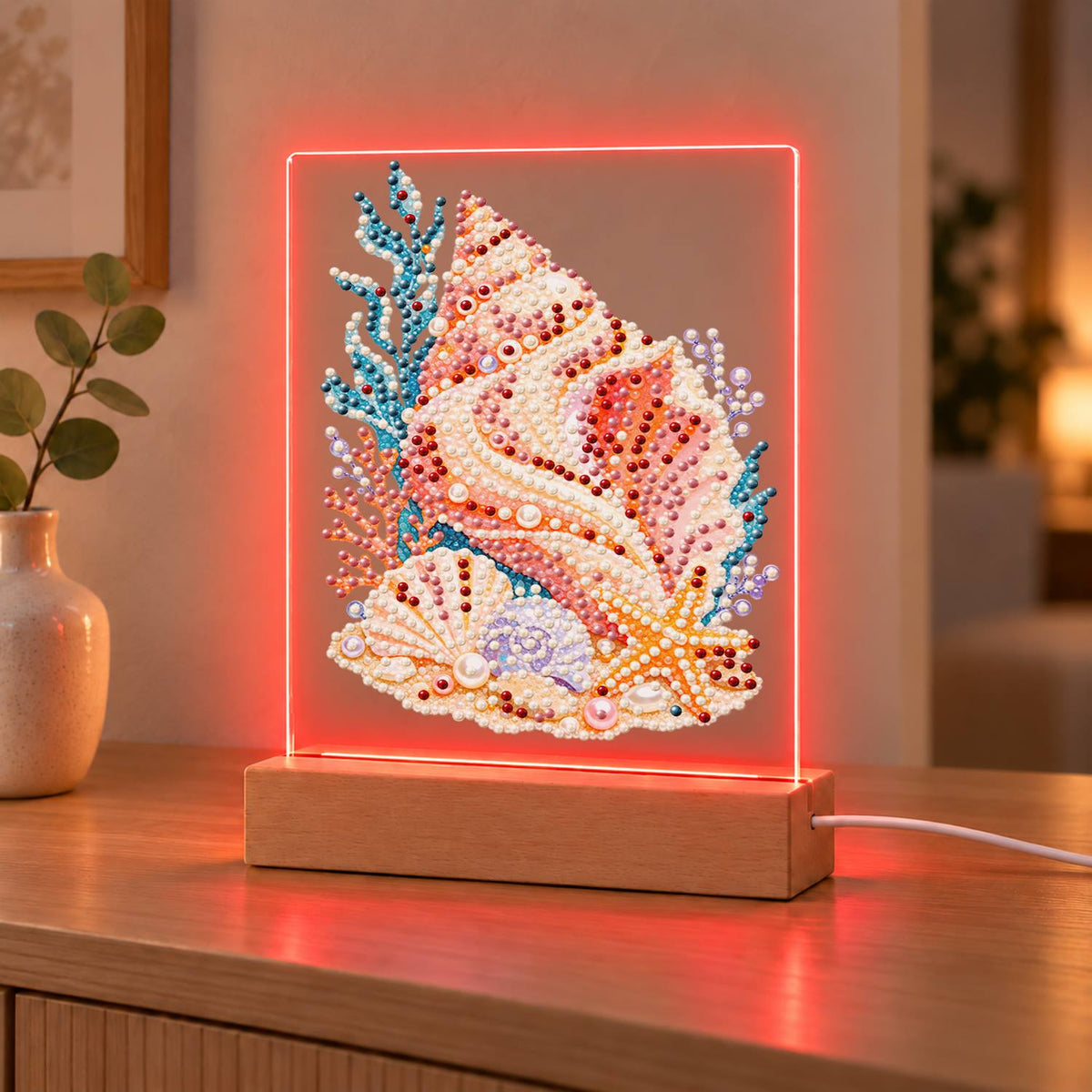 Peach Conch with a Starfish (Light-Up Pearl Painting)