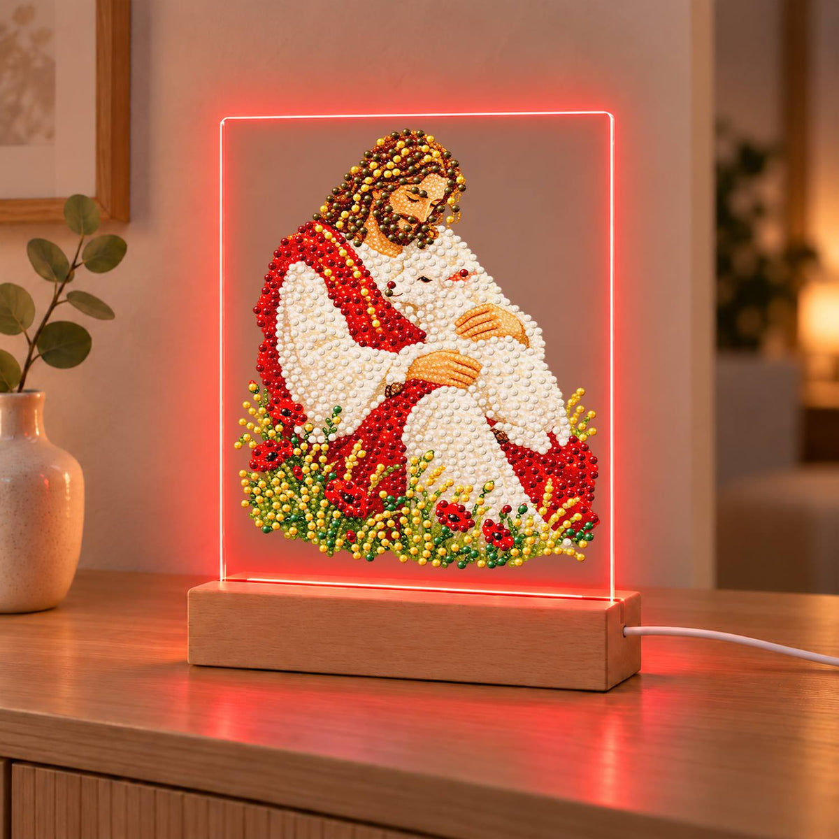 The Good Shepherd with a Lamb (Light-Up Pearl Painting)