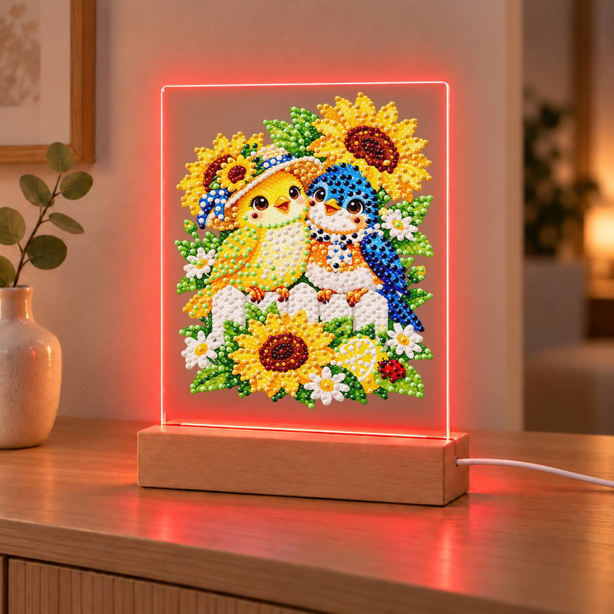 Songbird Friends in Sunflowers (Light-Up Pearl Painting)