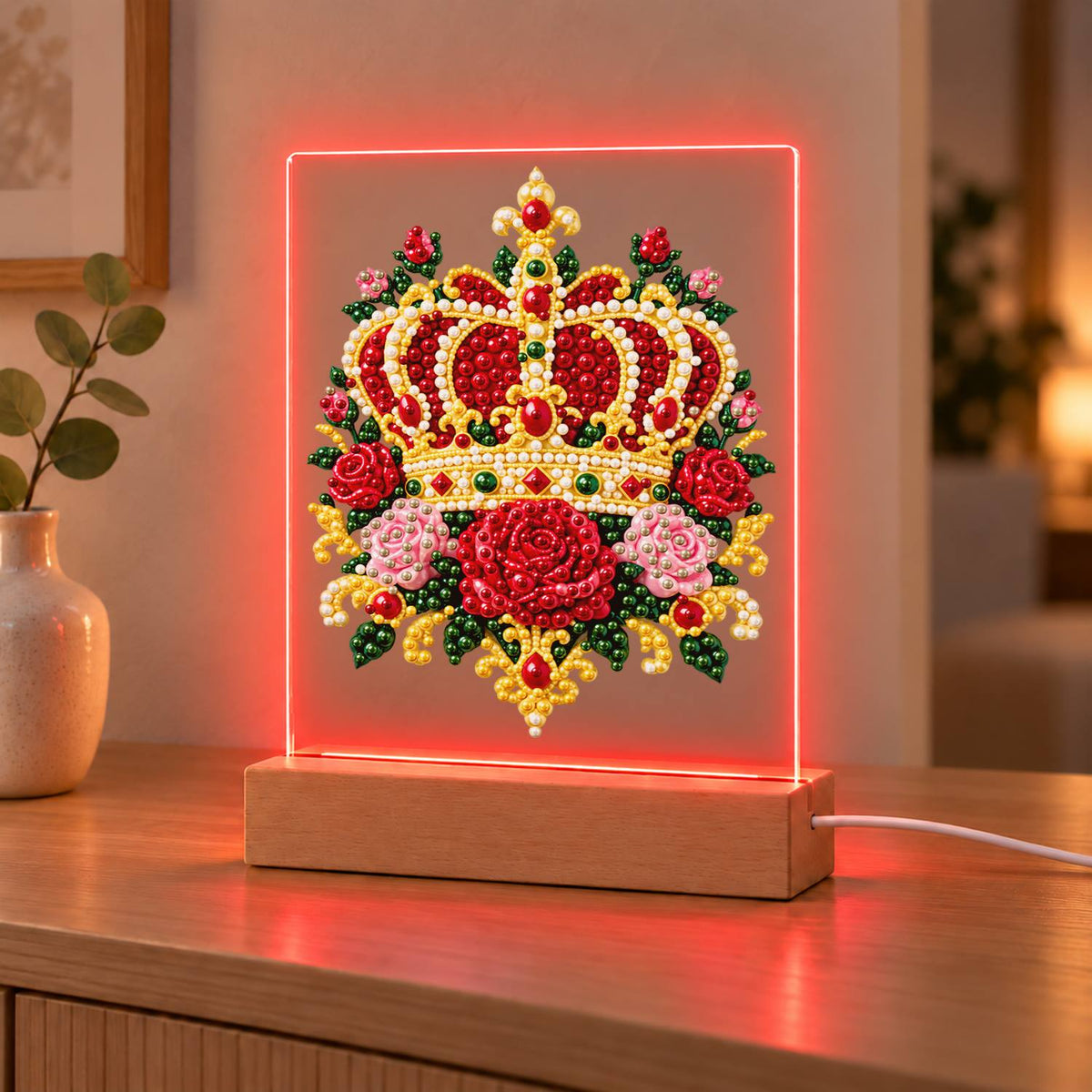 Royal Crown in Red Roses (Light-Up Pearl Painting)