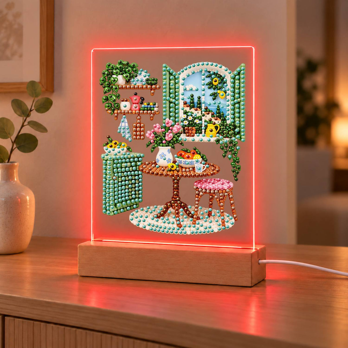 Green-Shuttered Breakfast Nook (Light-Up Pearl Painting)