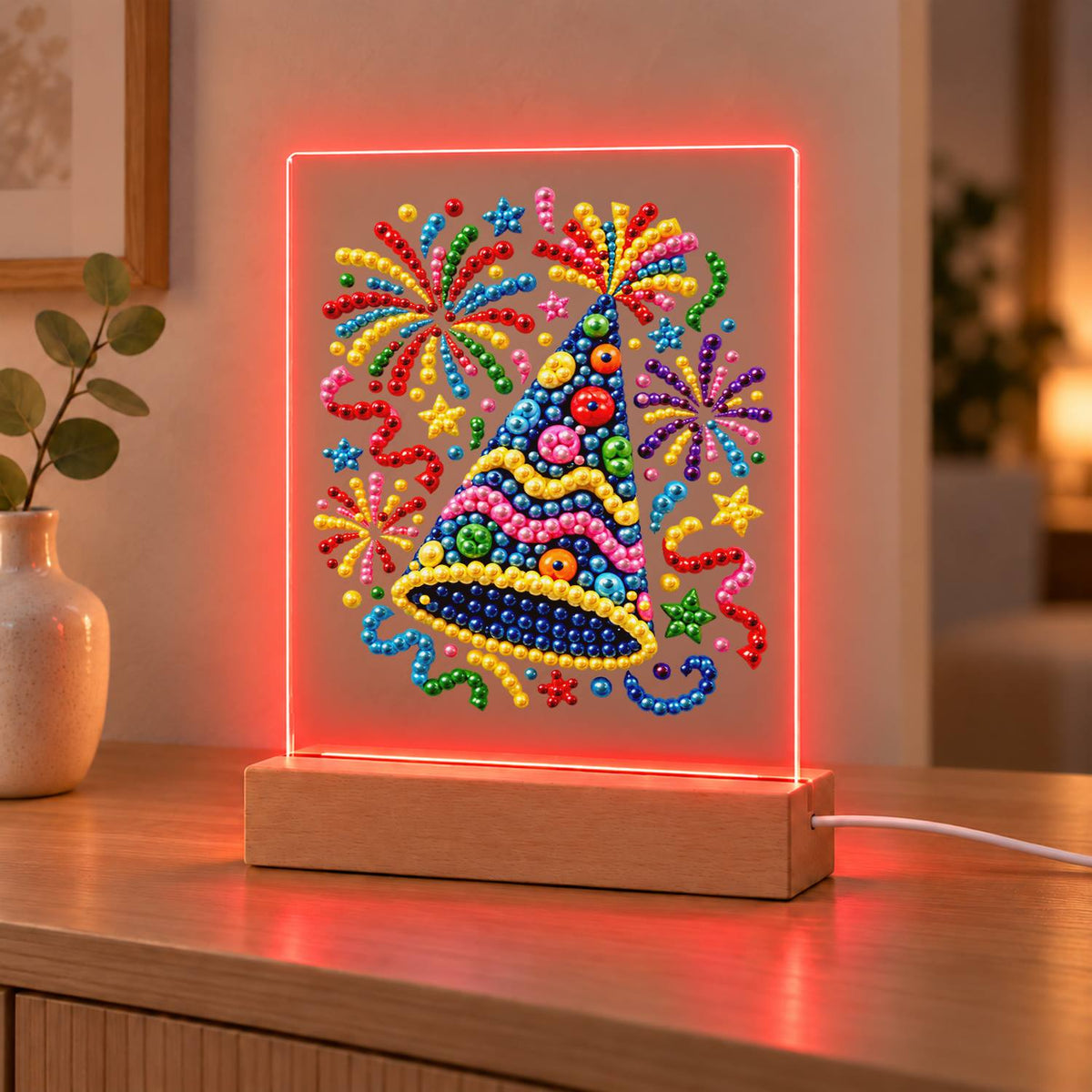 Polka-Dot Party Hat Celebration (Light-Up Pearl Painting)