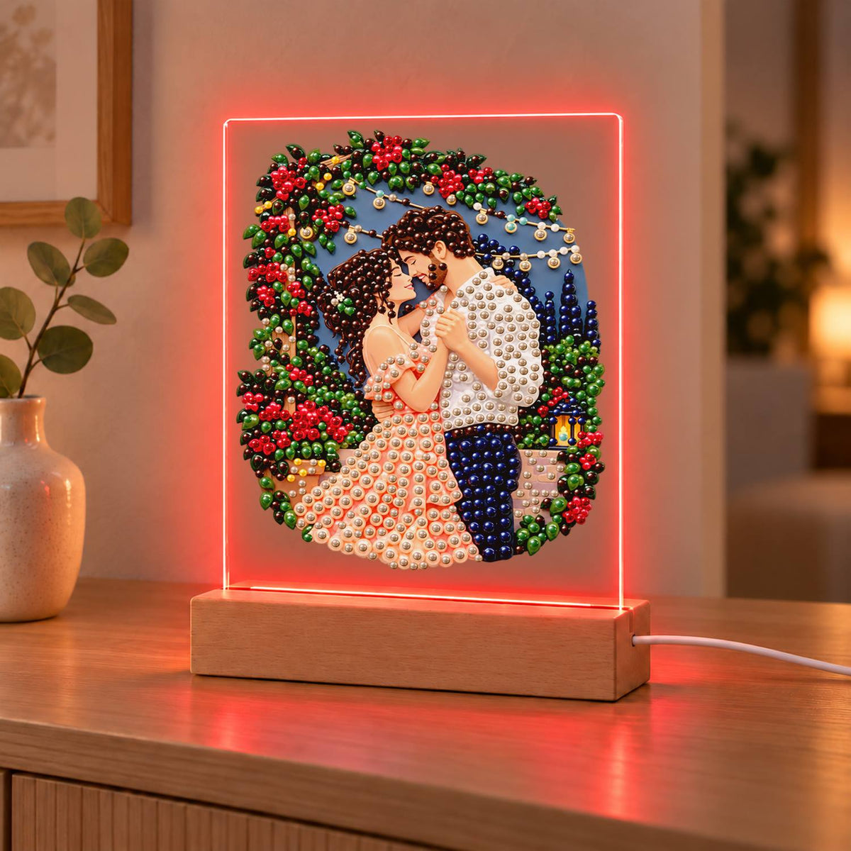 Kiss Under a Rose Arch (Light-Up Pearl Painting)