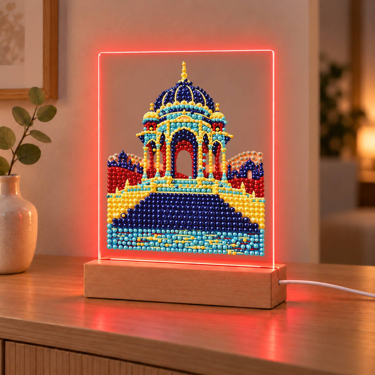 Blue-Domed Palace by the Water (Light-Up Pearl Painting)