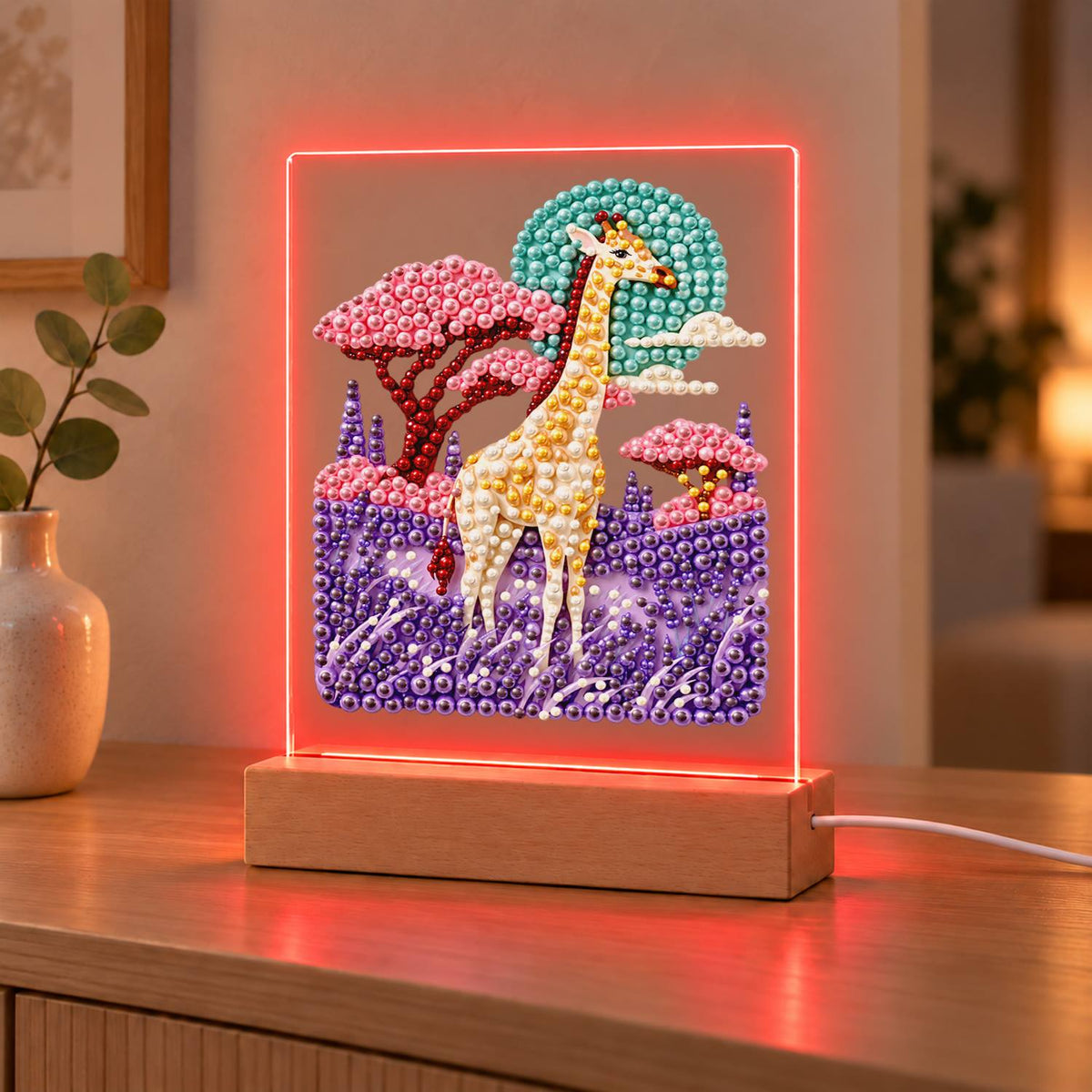 Giraffe in a Lavender Savanna (Light-Up Pearl Painting)